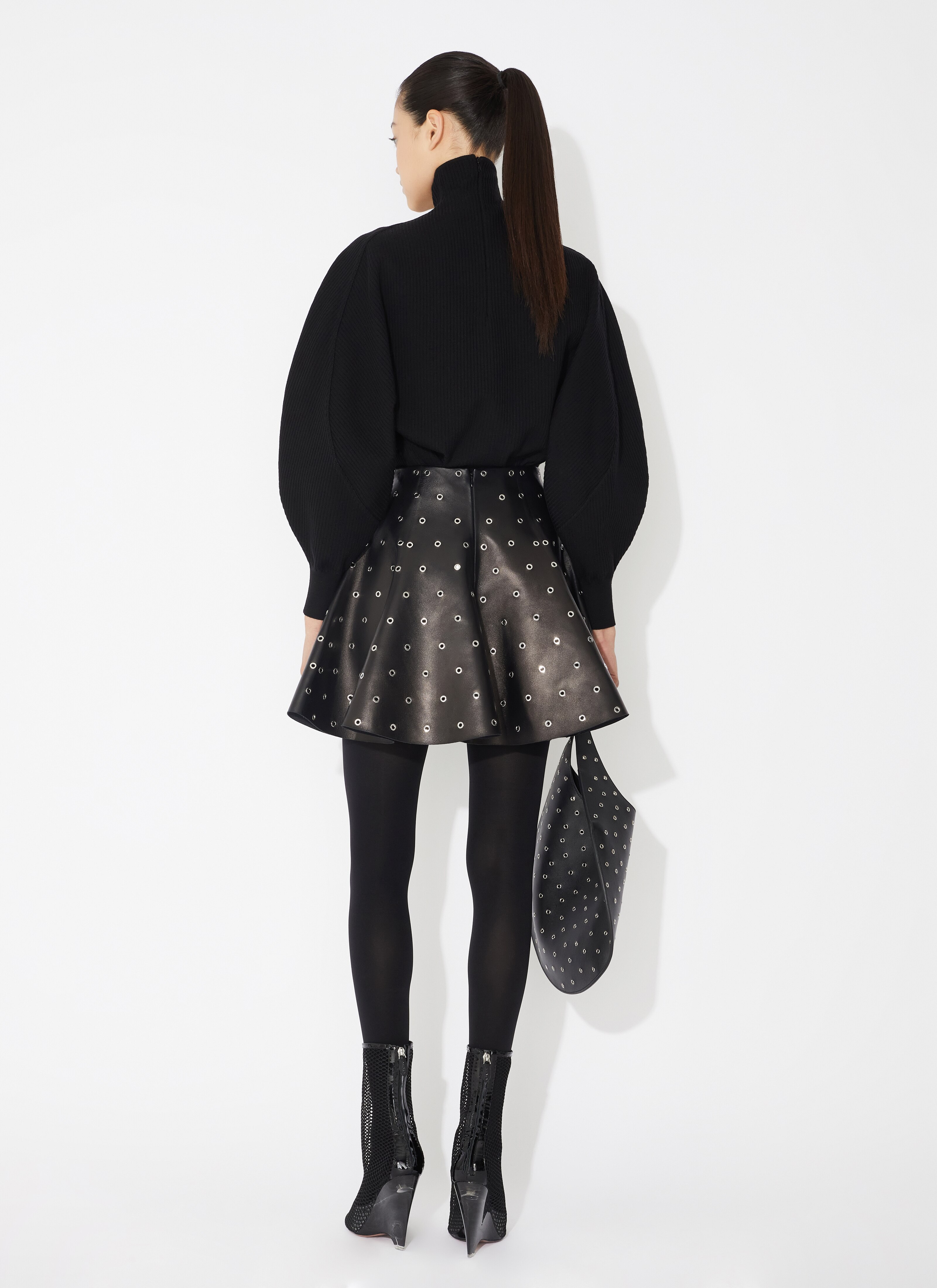 ALAÏA BLACK WOOL RIB HIGH NECK JUMPER