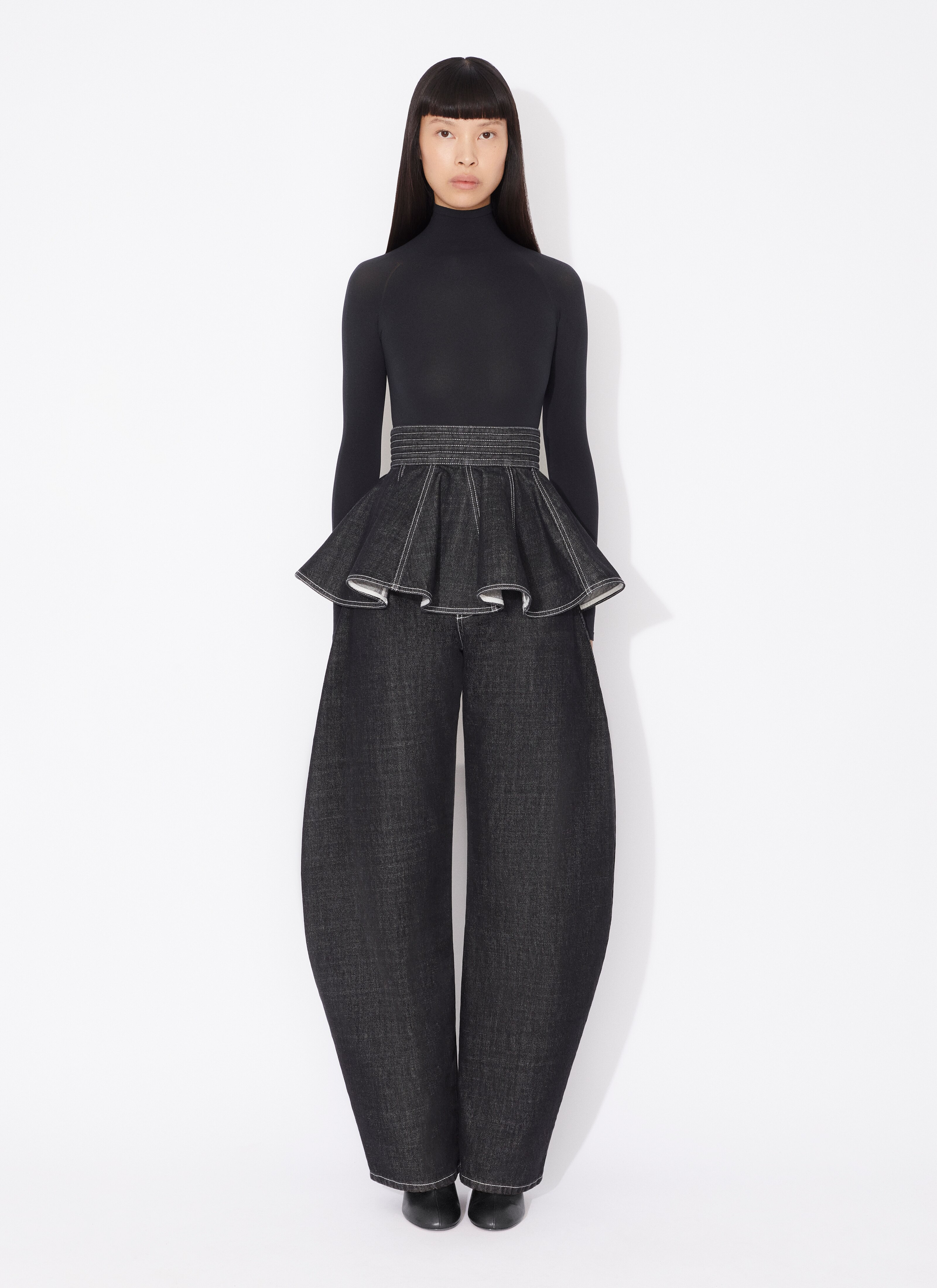ALAÏA BLACK BLACK DENIM SKIRT BELT