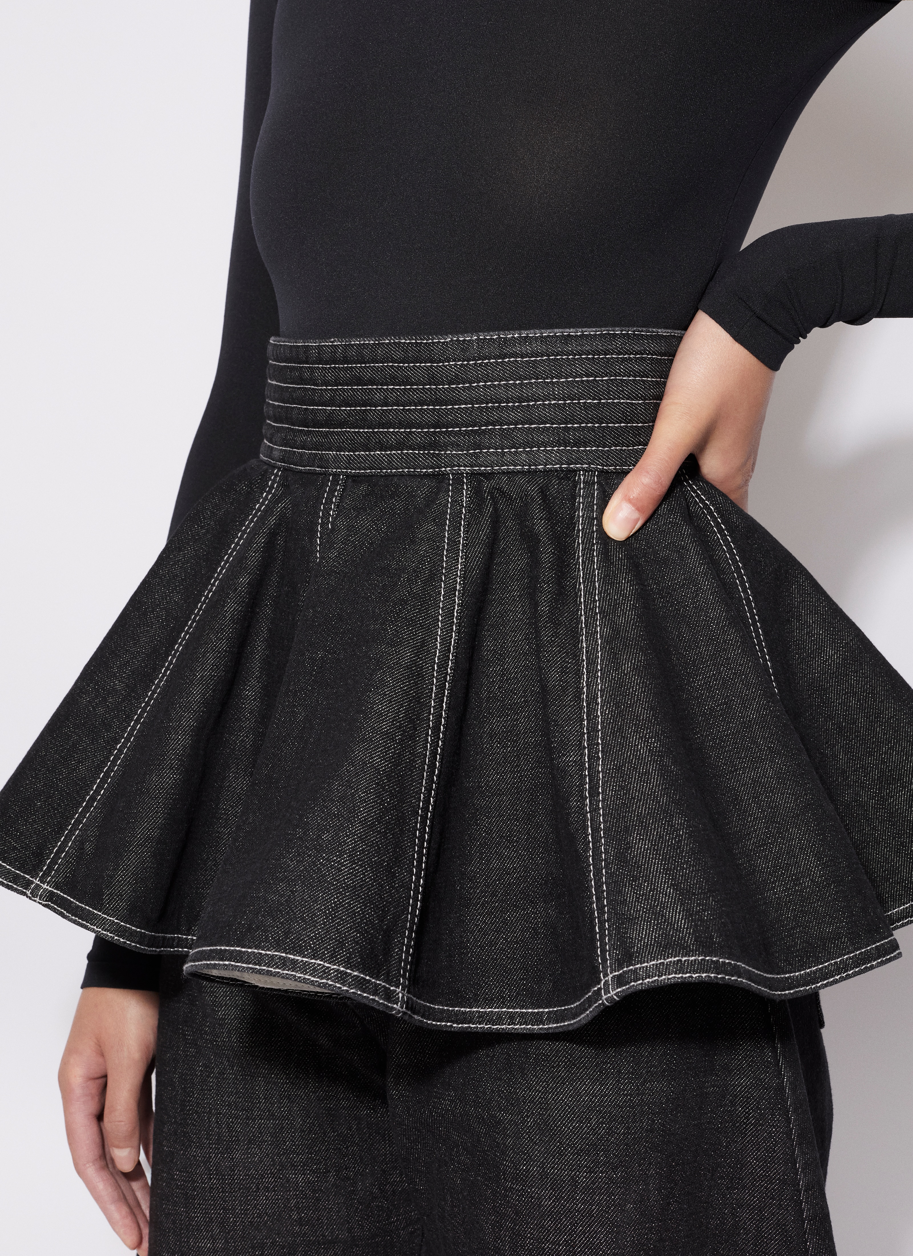 ALAÏA BLACK BLACK DENIM SKIRT BELT