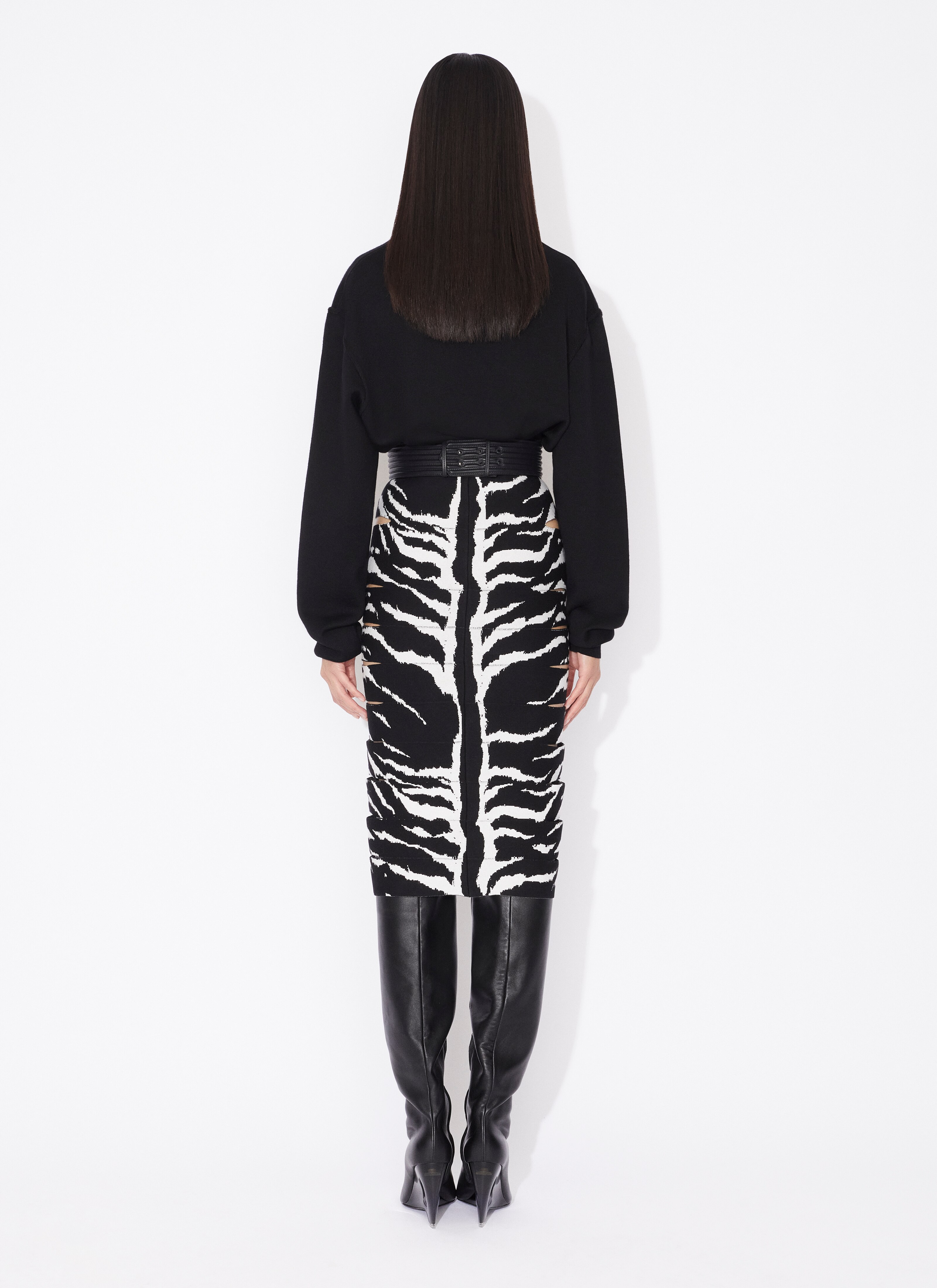 ALAÏA BLACK PENCIL ANIMAL KNIT SKIRT