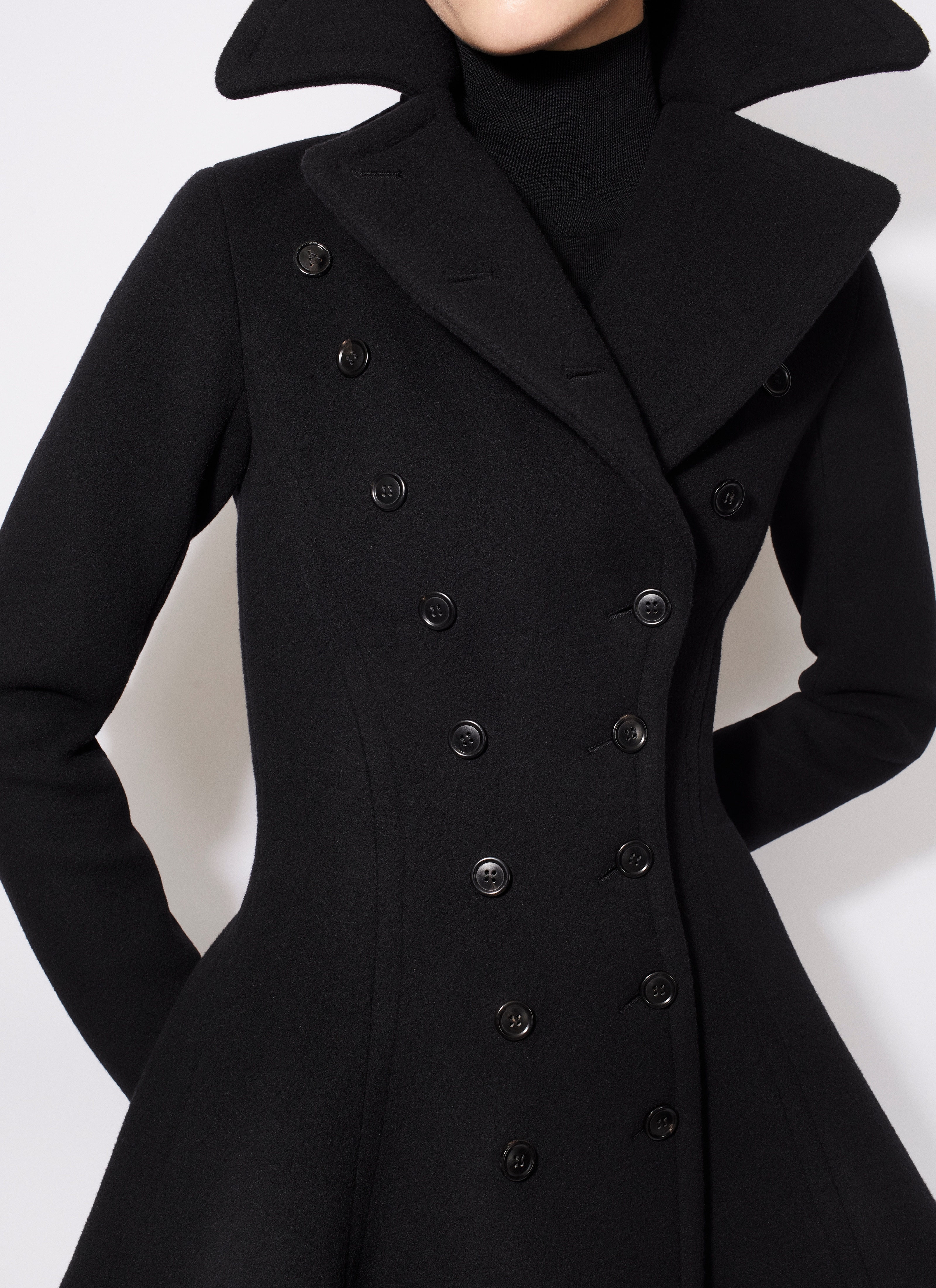 ALAÏA BLACK WOOL PRINCESS COAT