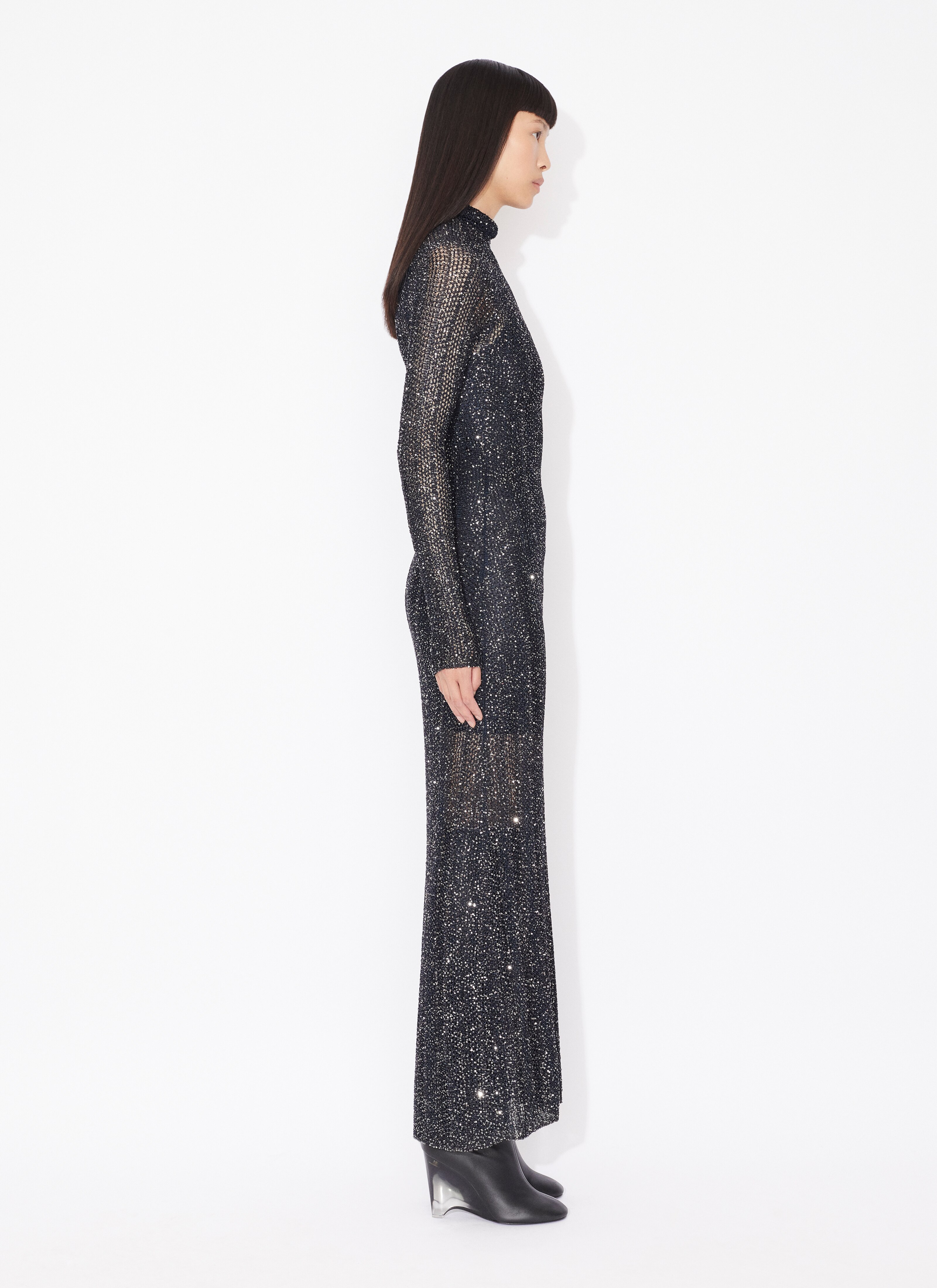 ALAÏA BLUE SEQUIN HIGHNECK DRESS