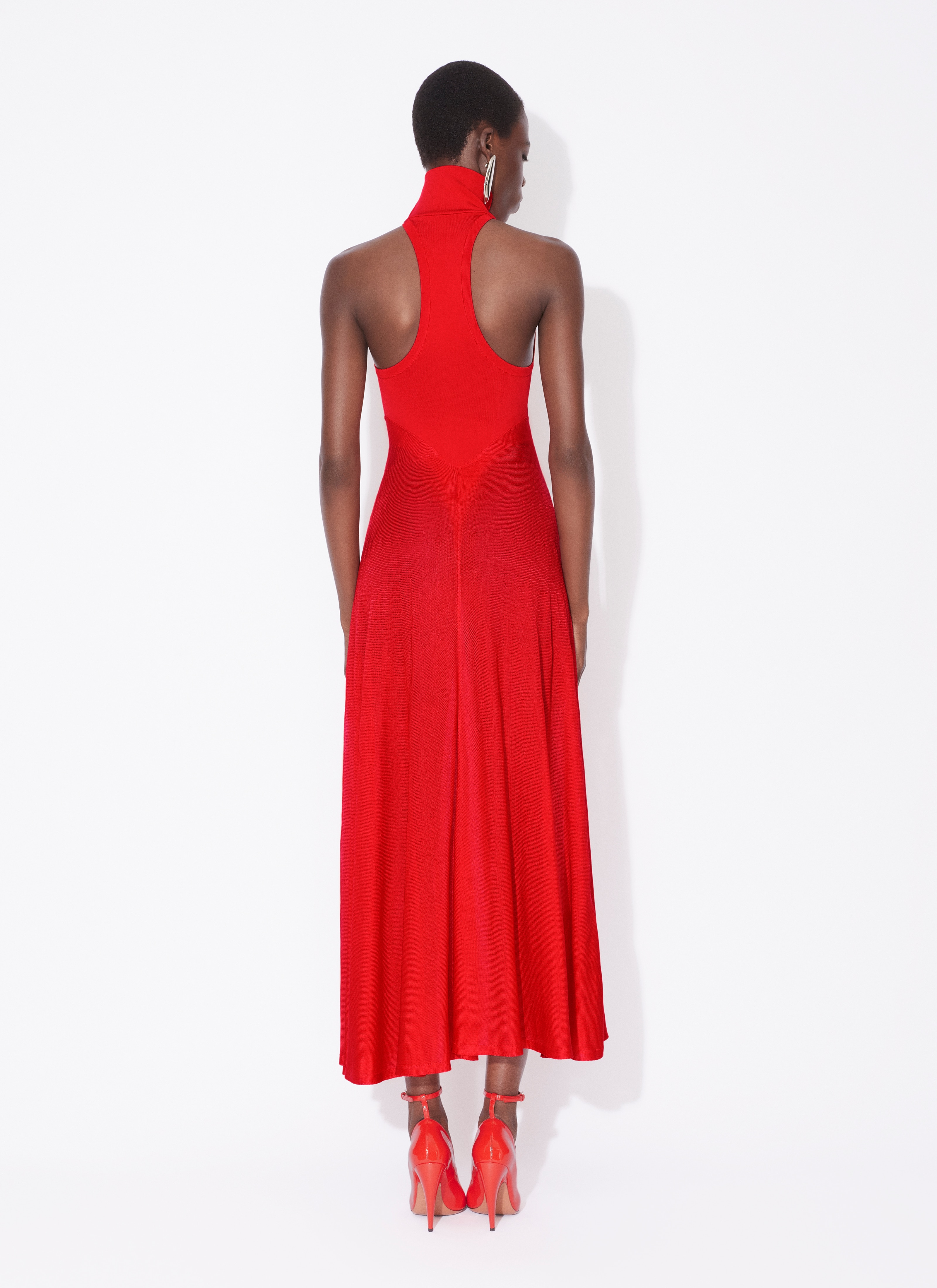 ALAÏA RED SHINY FLARED DRESS