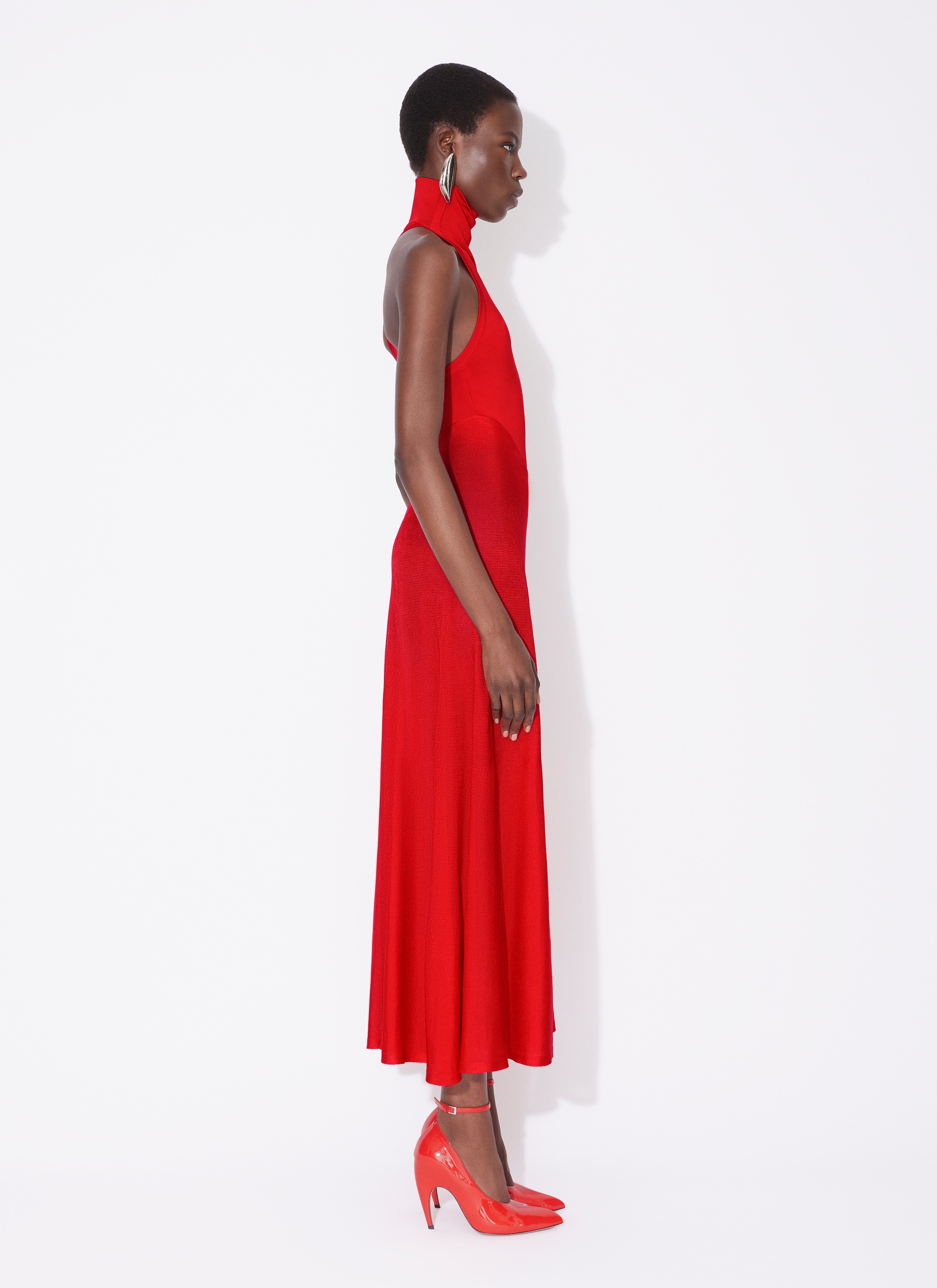 ALAÏA RED SHINY FLARED DRESS