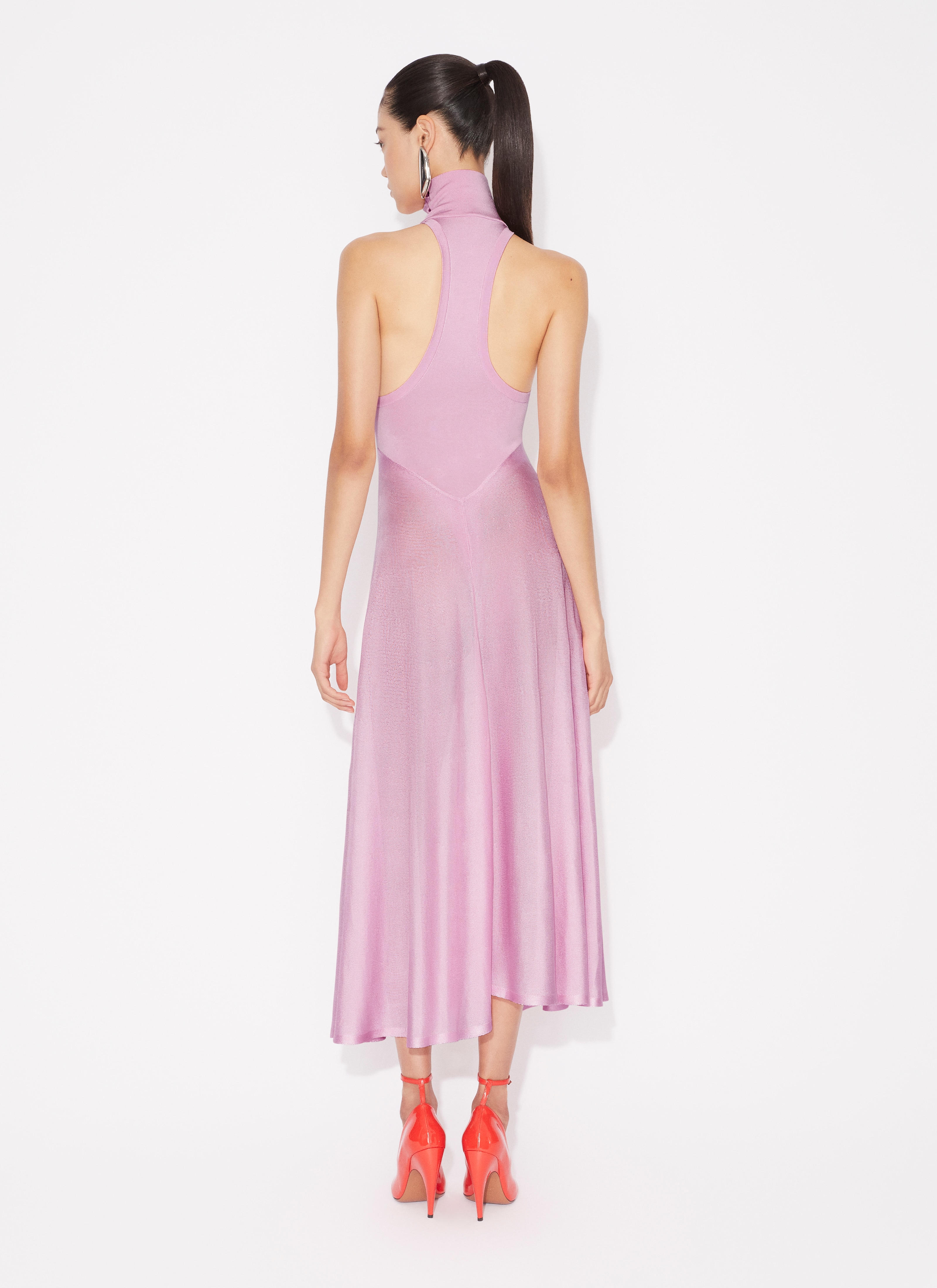 ALAÏA PINK SHINY FLARED DRESS