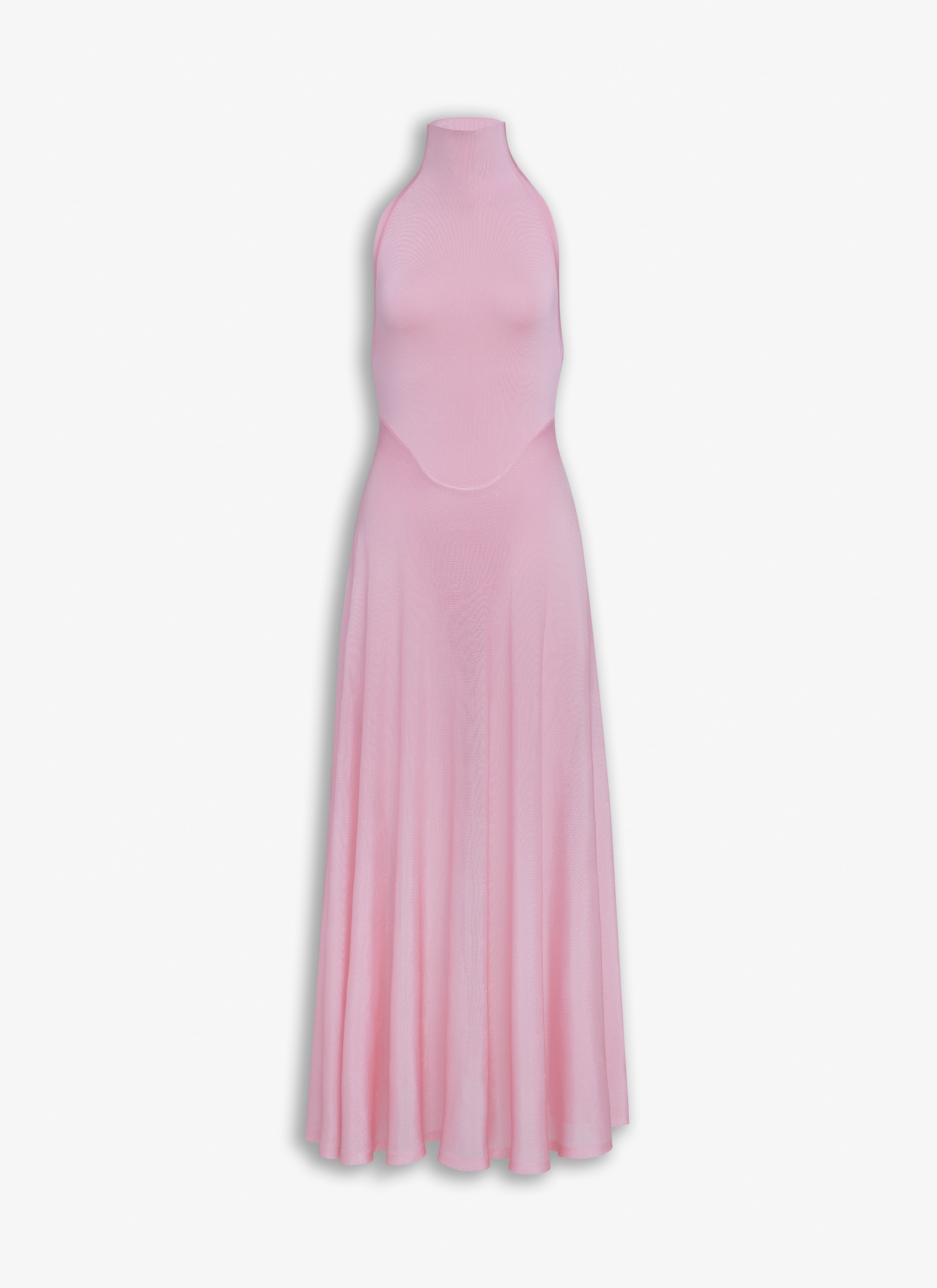 ALAÏA PINK SHINY FLARED DRESS