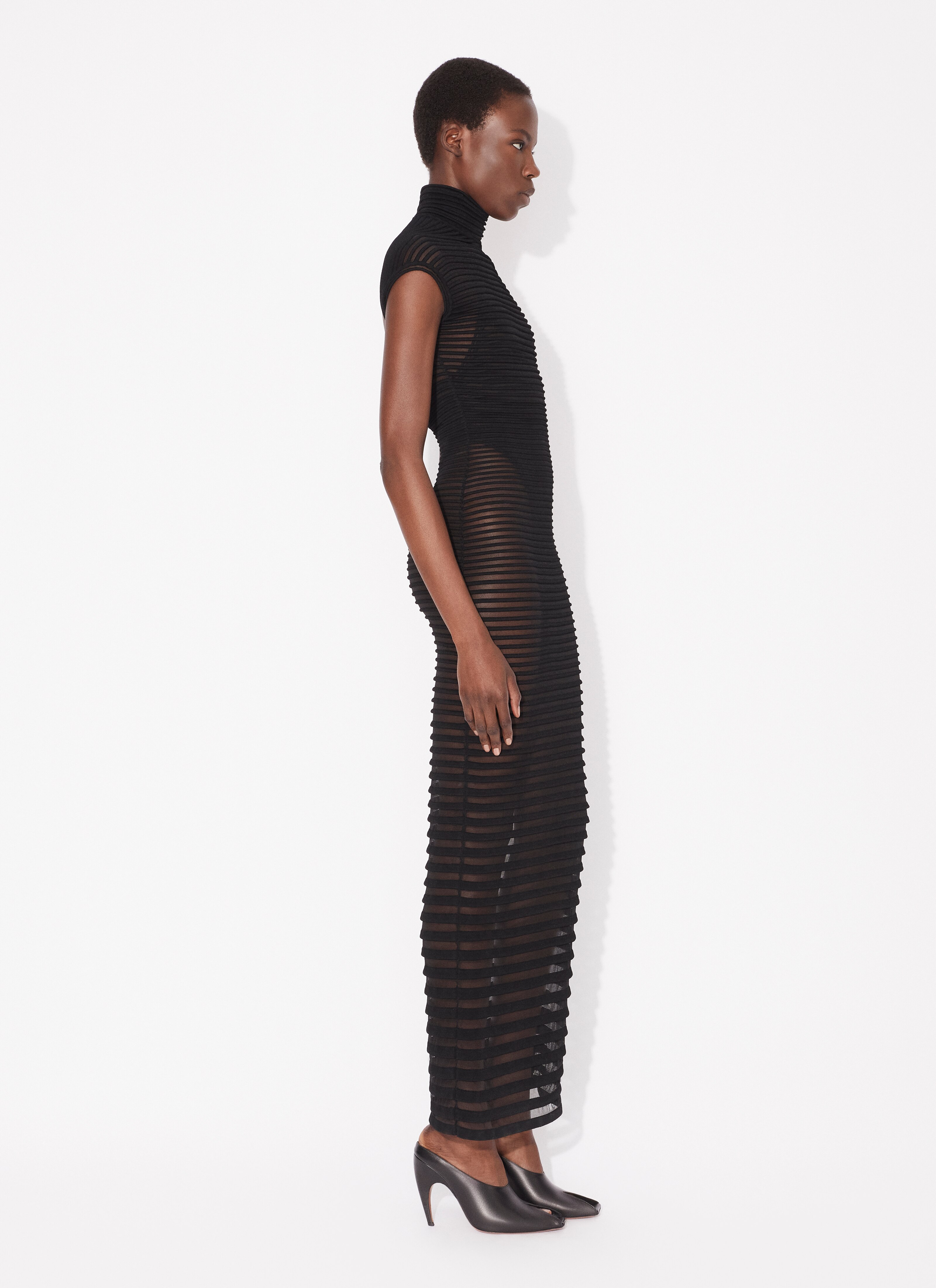 ALAÏA BLACK STRIPED LONG DRESS