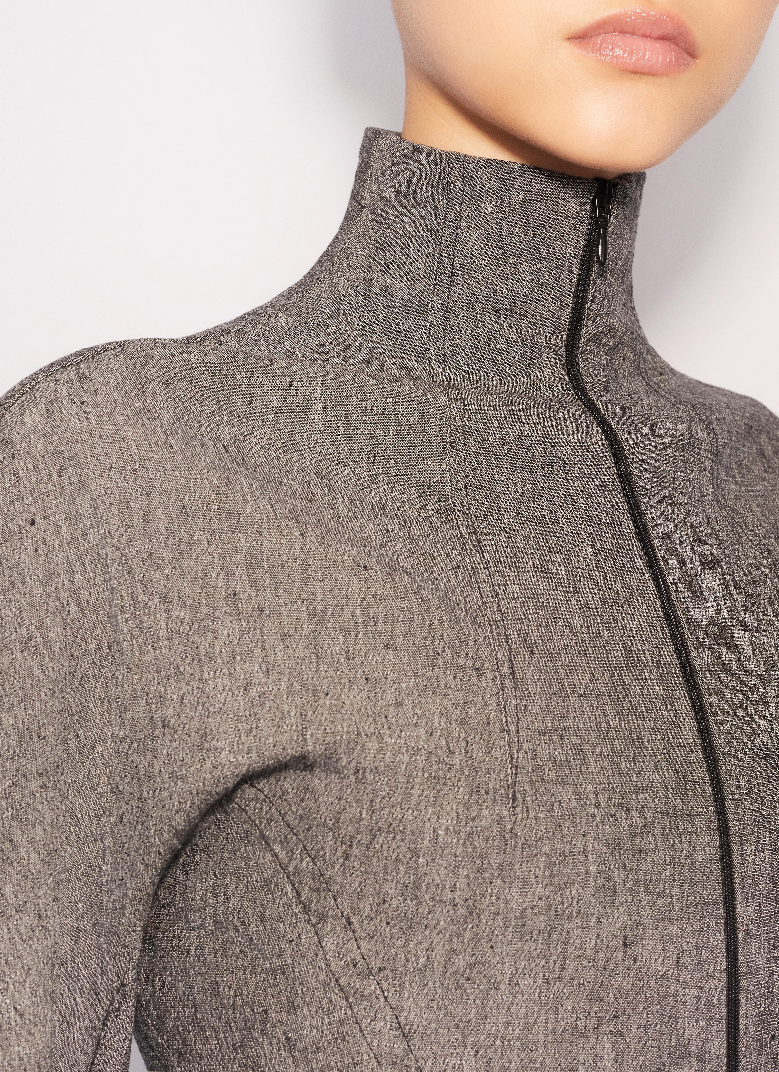 ALAÏA GRAY HIGHNECK CROPPED JACKET