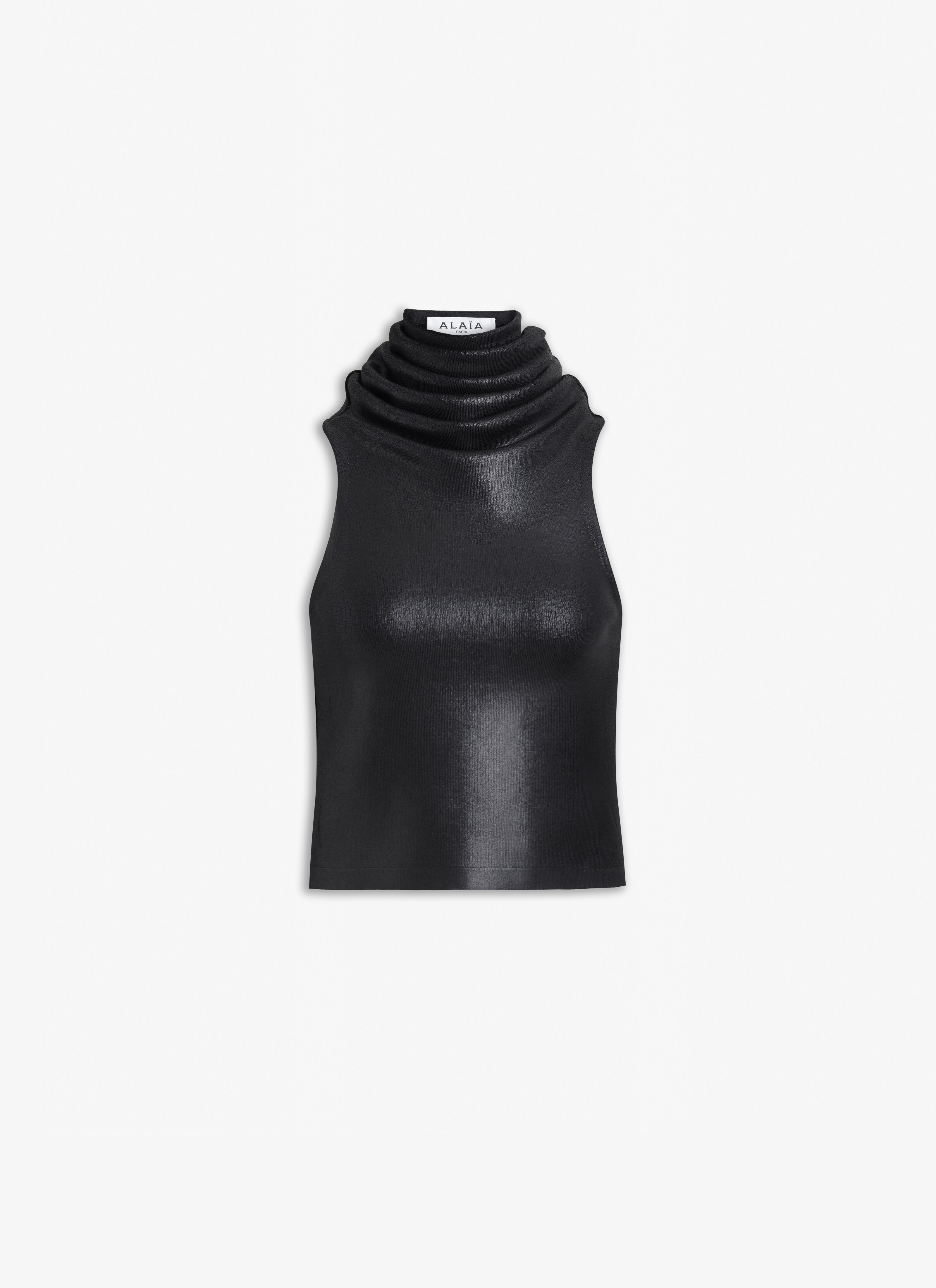 ALAÏA BLACK HOODED LEATHER TOP