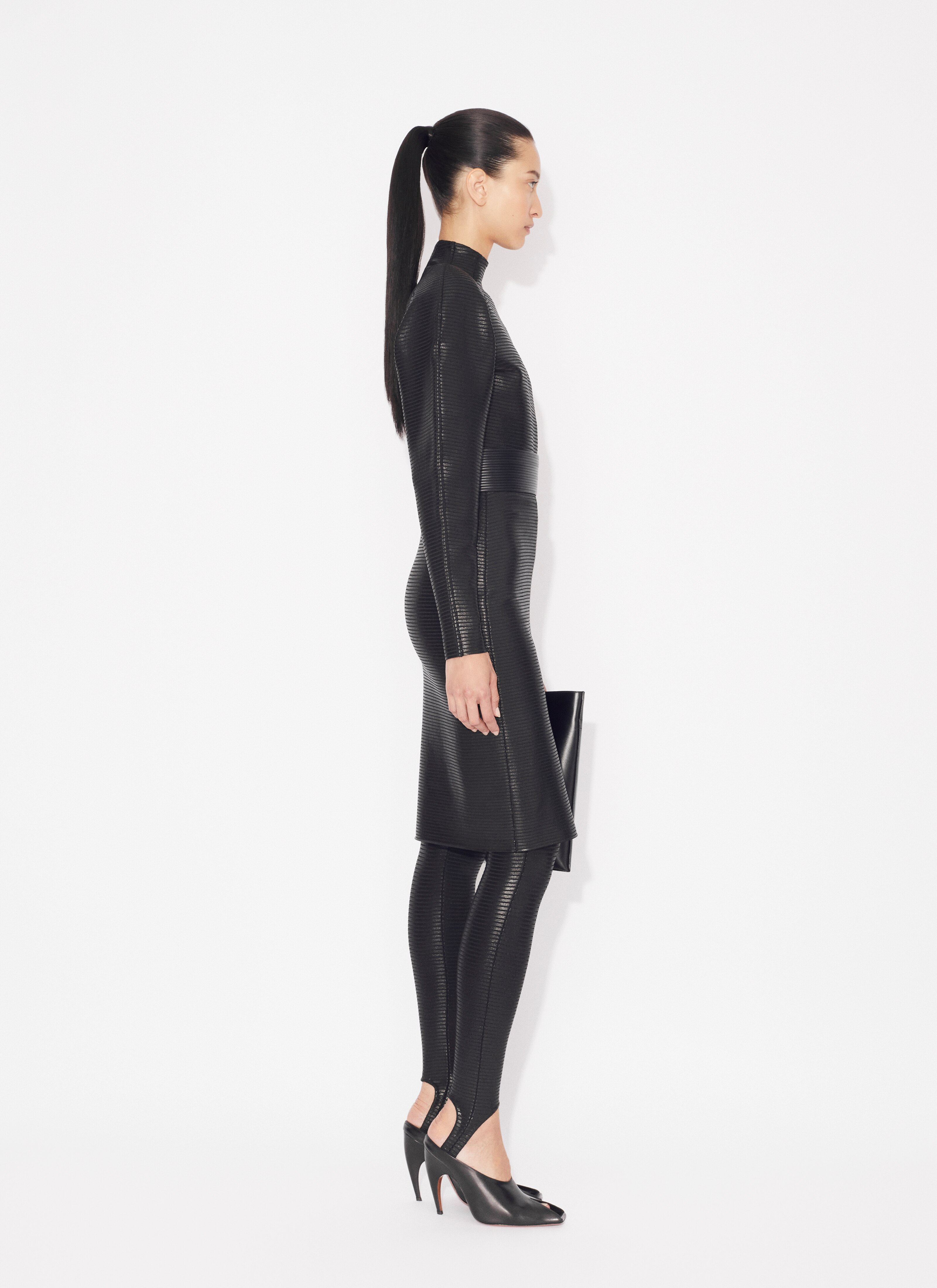 ALAÏA BLACK COATED PENCIL SKIRT