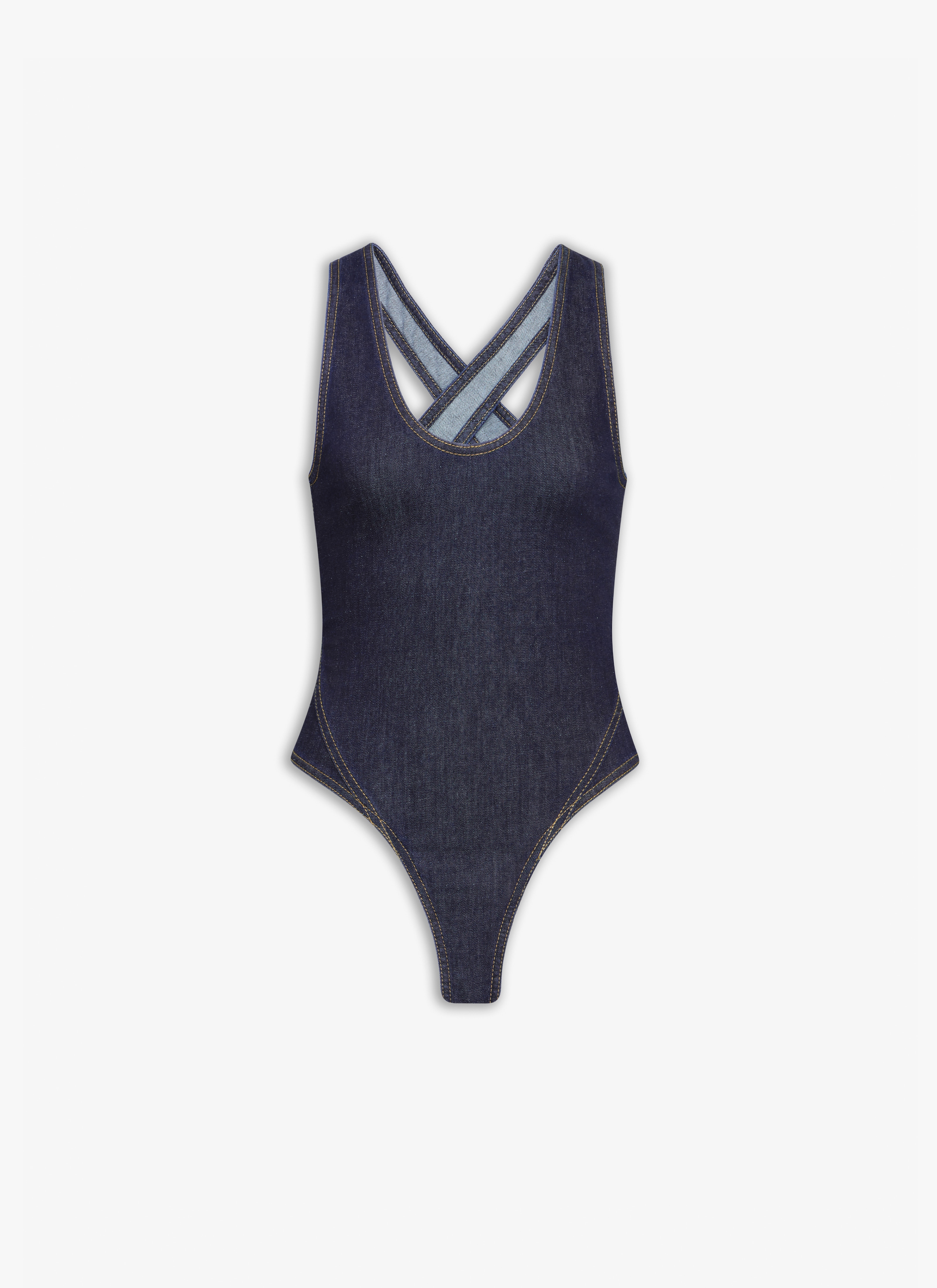 Alaïa Denim Shirt Bodysuit in Blue