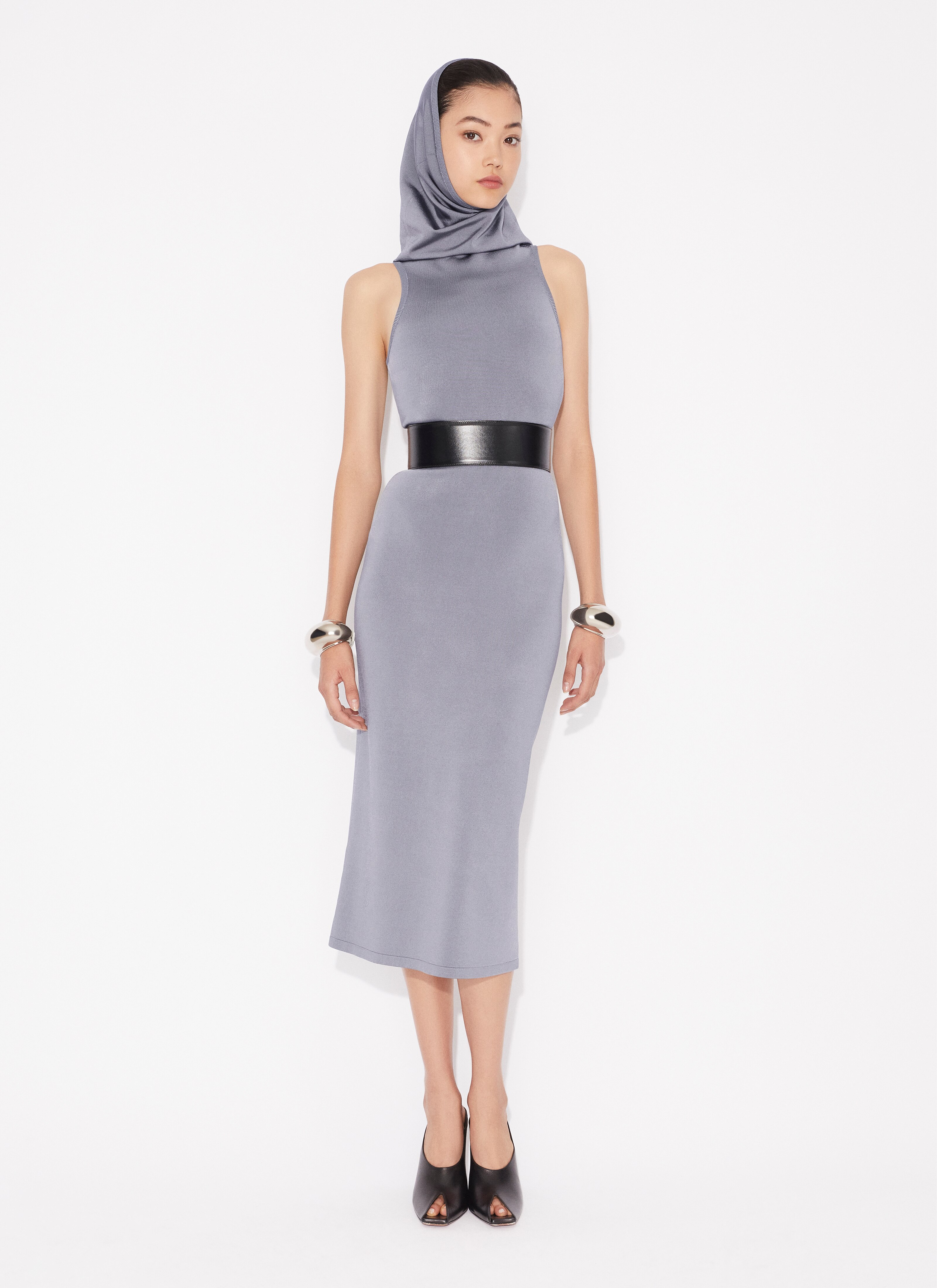 ALAÏA STEEL HOODED TUBE DRESS