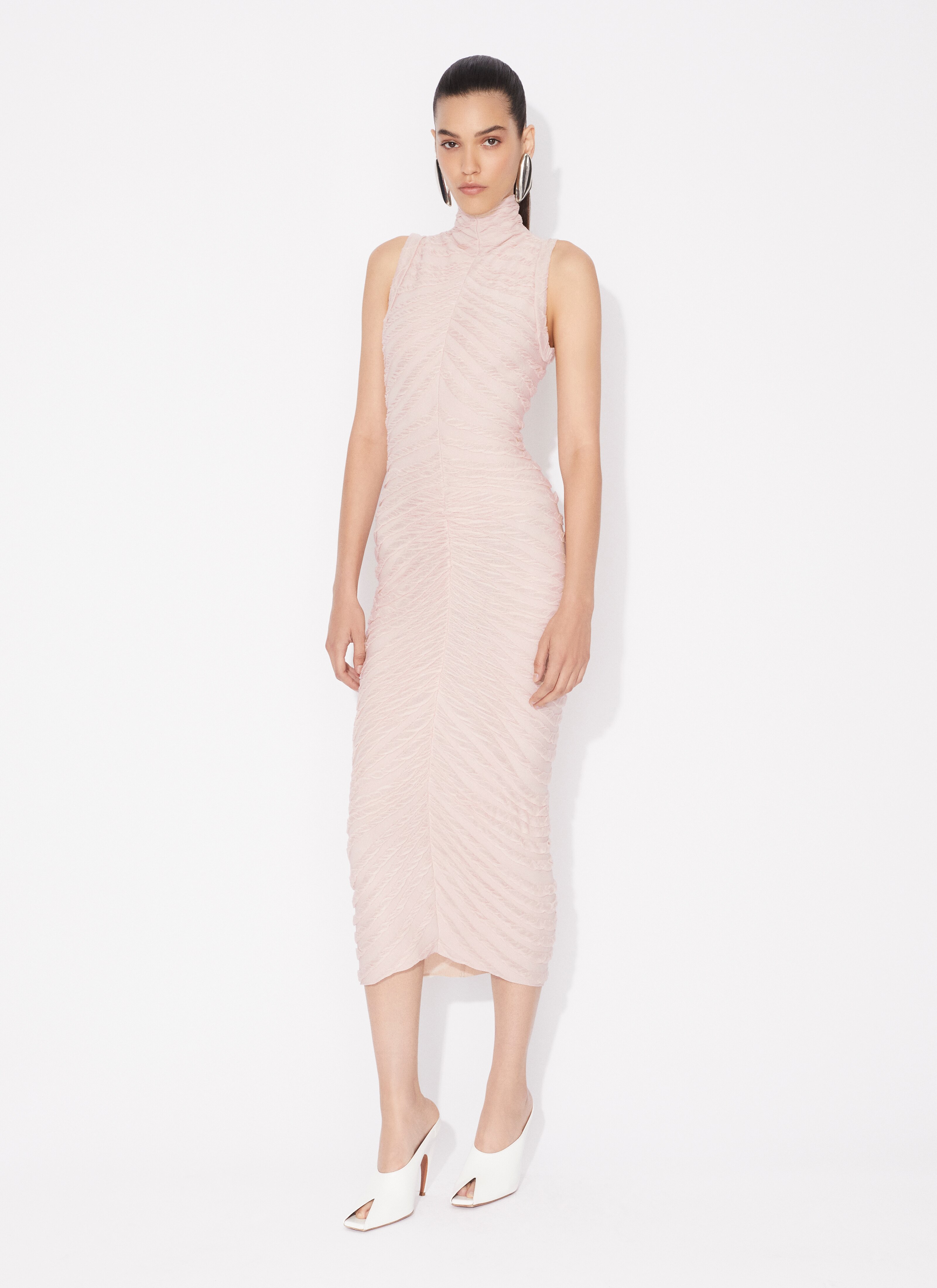 ALAÏA NUDE SHEER SCULPTING BODYCON DRESS