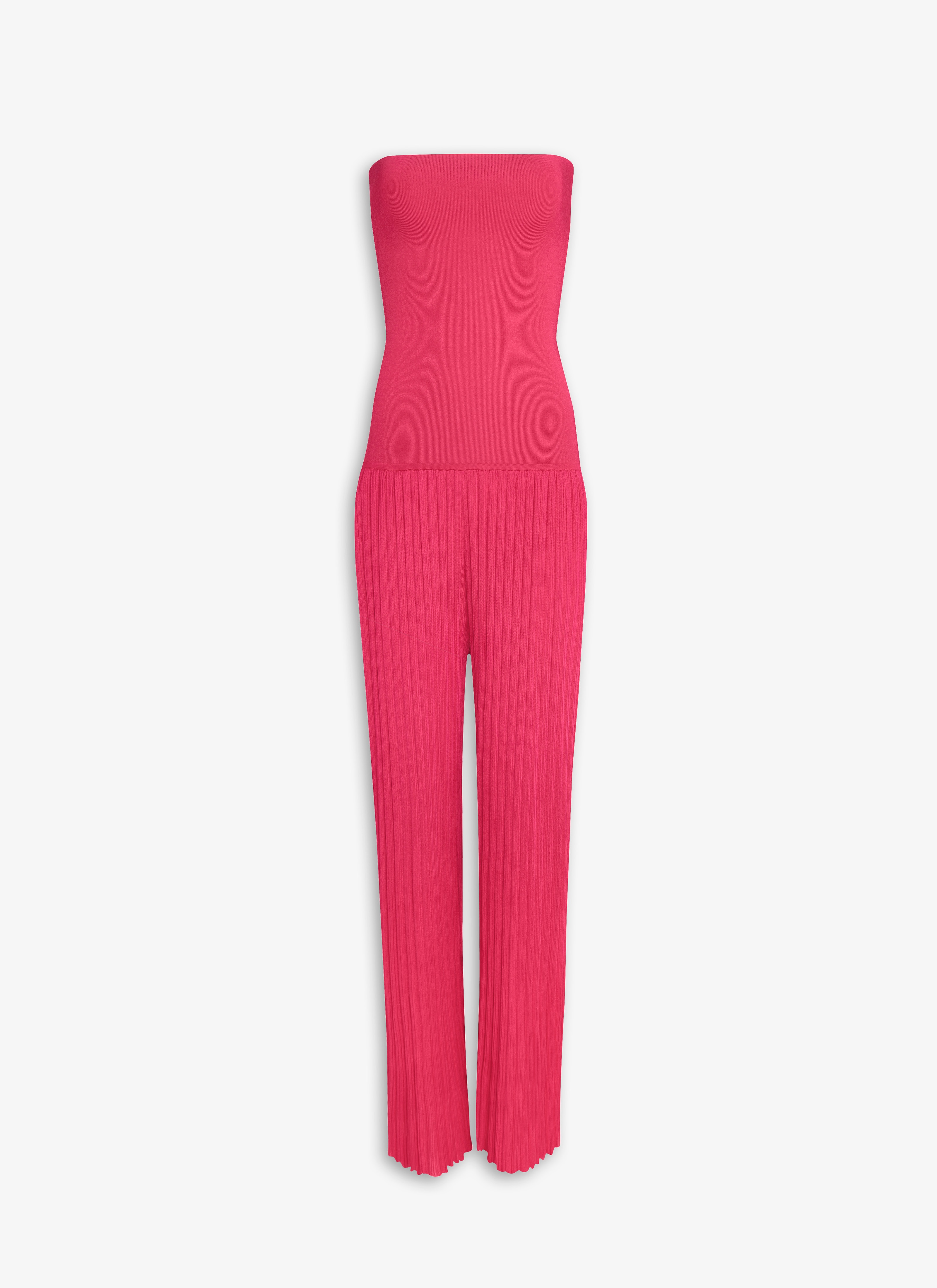 ALAÏA PINK BUSTIER JUMPSUIT IN PLEATED KNIT