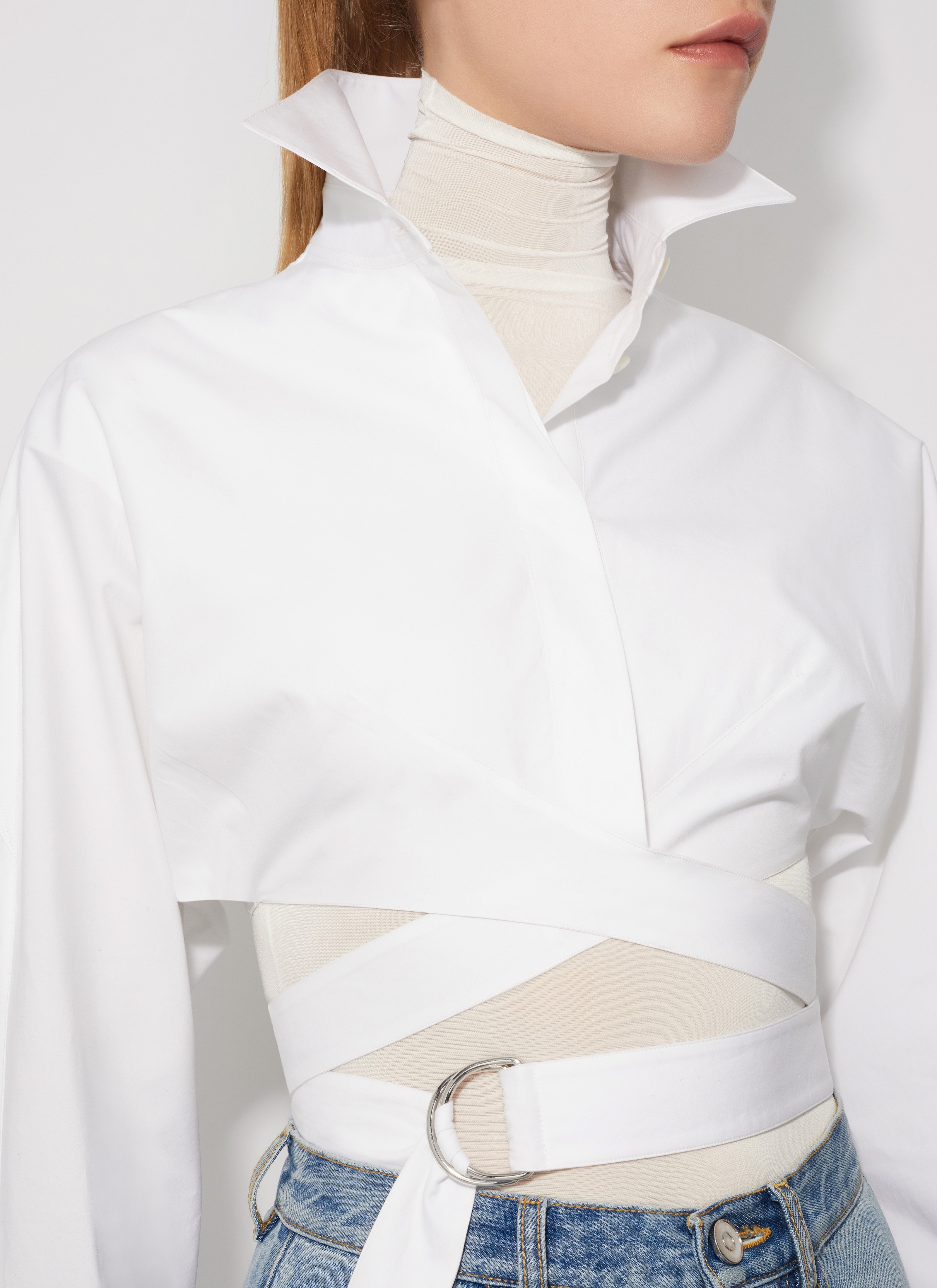 ALAÏA WHITE CROSS OVER SHIRT IN COTTON POPLIN