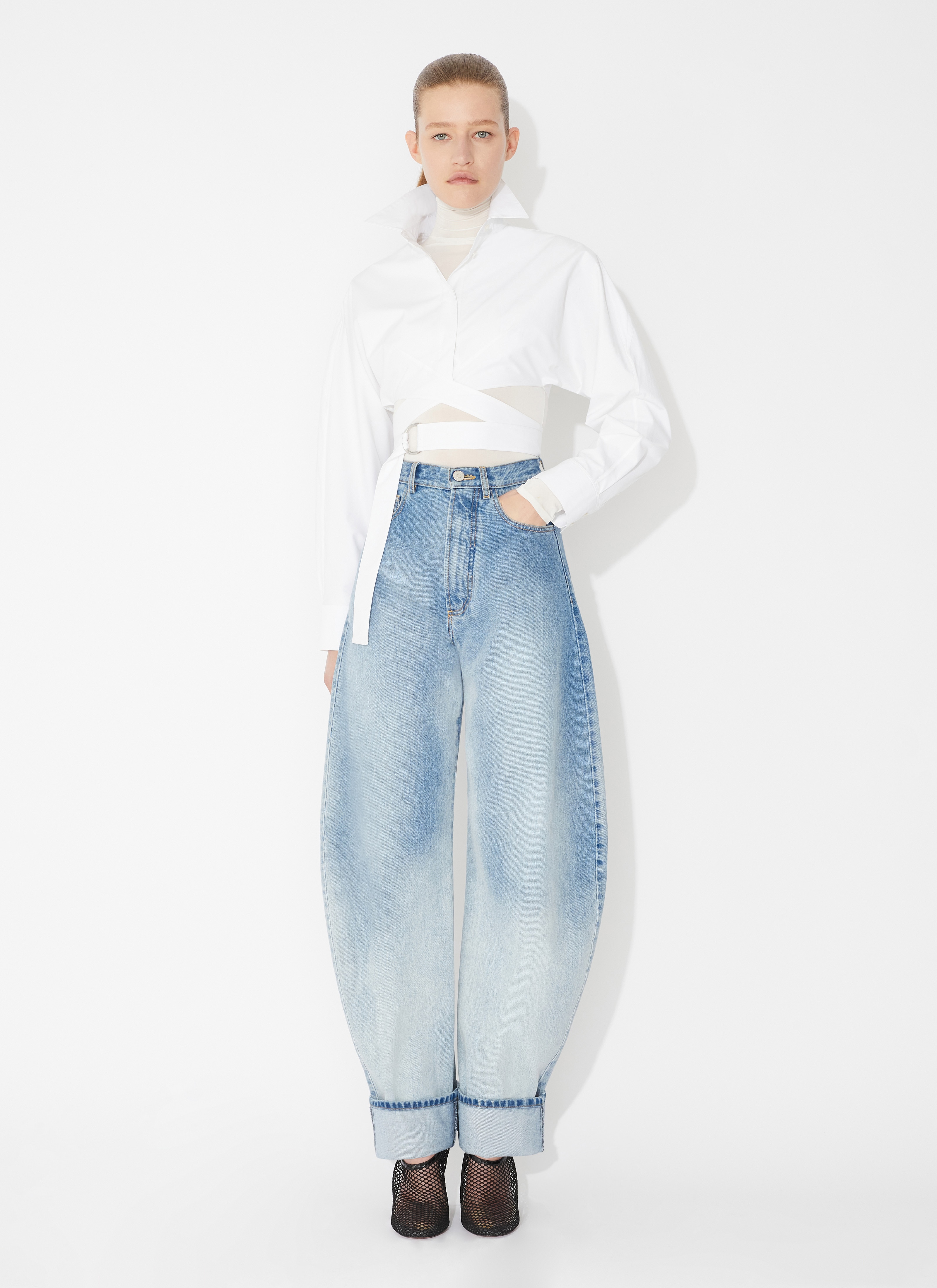 ALAÏA WHITE CROSS OVER SHIRT IN COTTON POPLIN