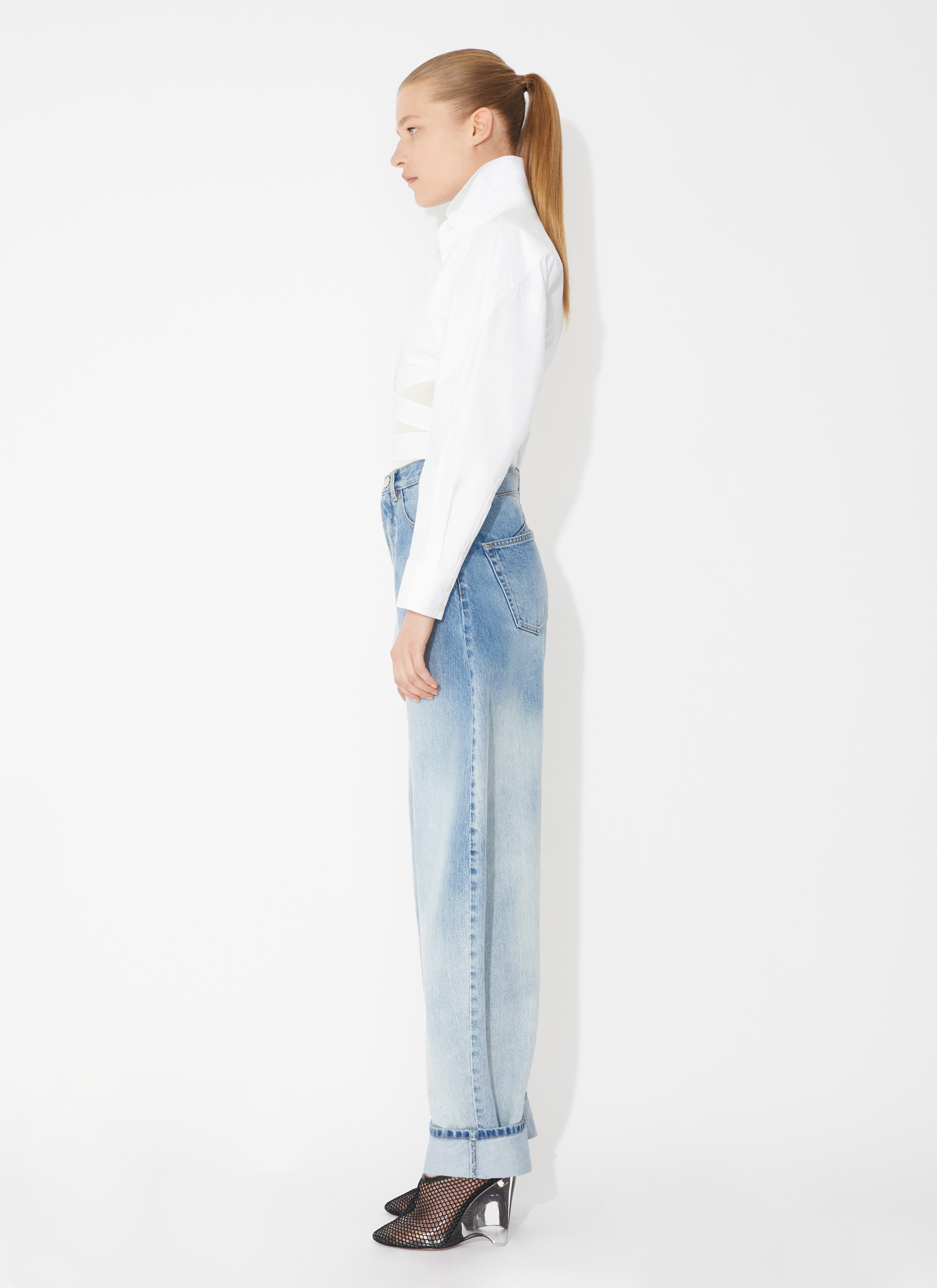 ALAÏA WHITE CROSS OVER SHIRT IN COTTON POPLIN
