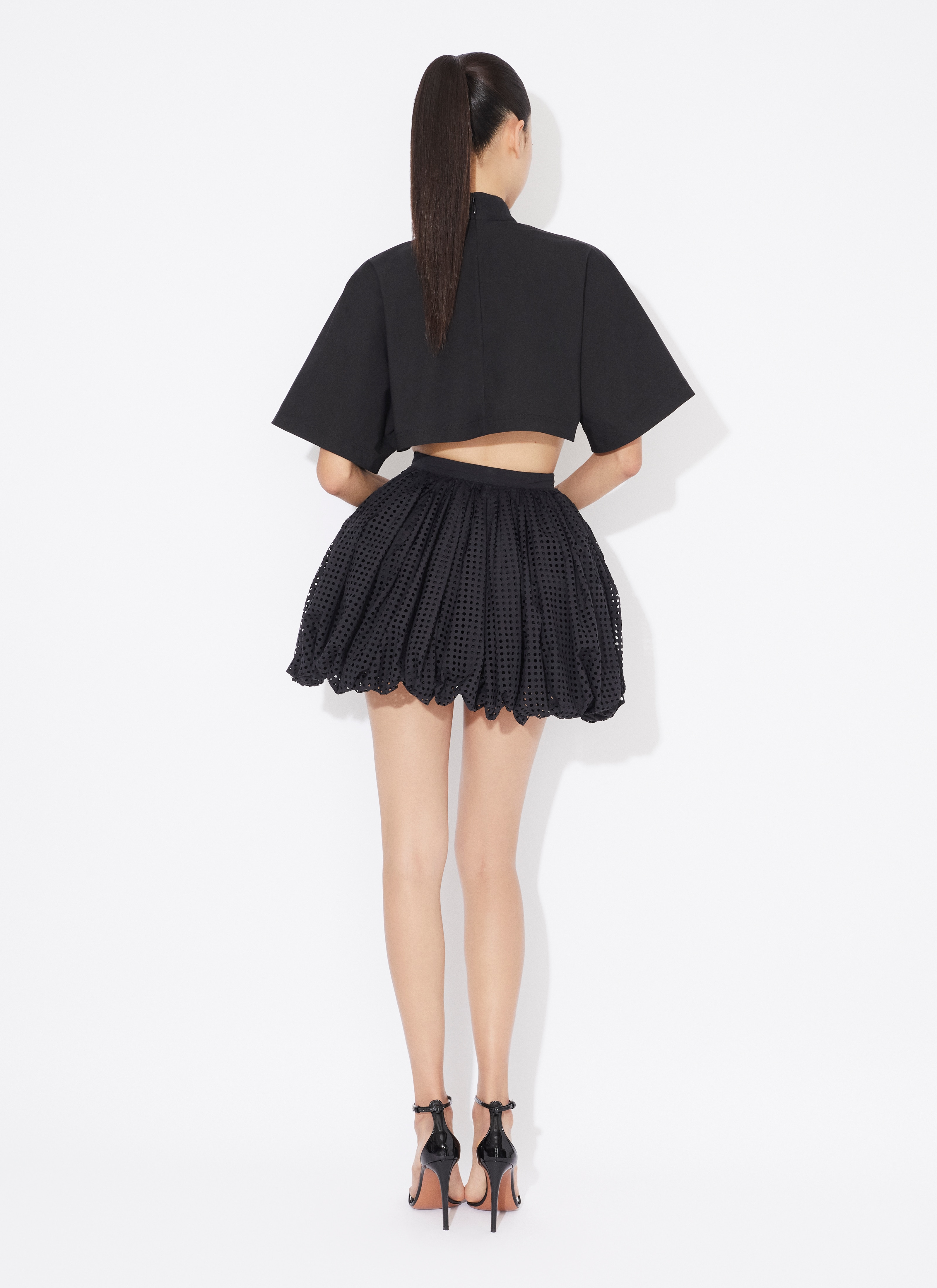 ALAÏA BLACK COTTON POPLIN HIGHNECK TOP