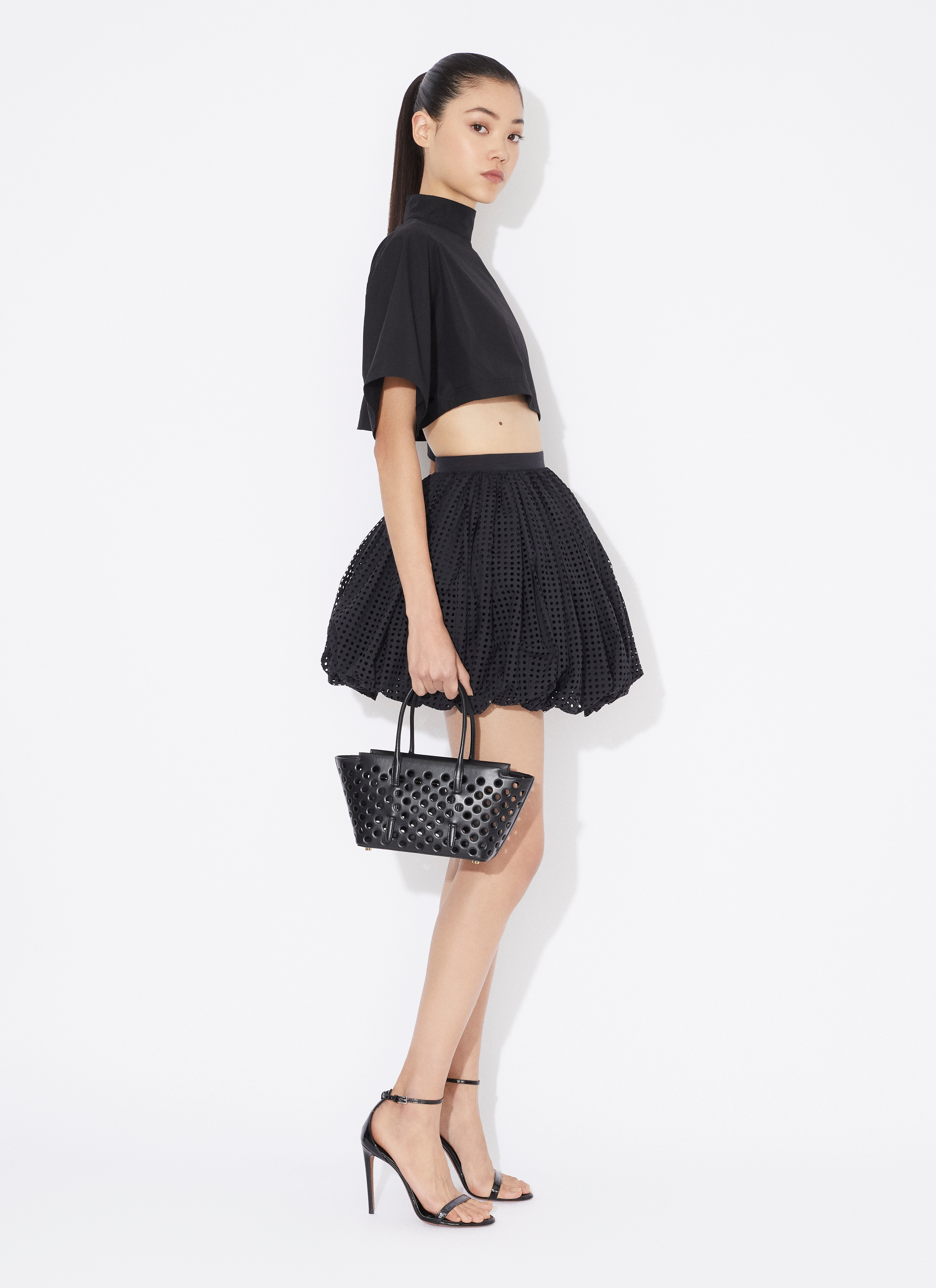 ALAÏA BLACK COTTON POPLIN HIGHNECK TOP