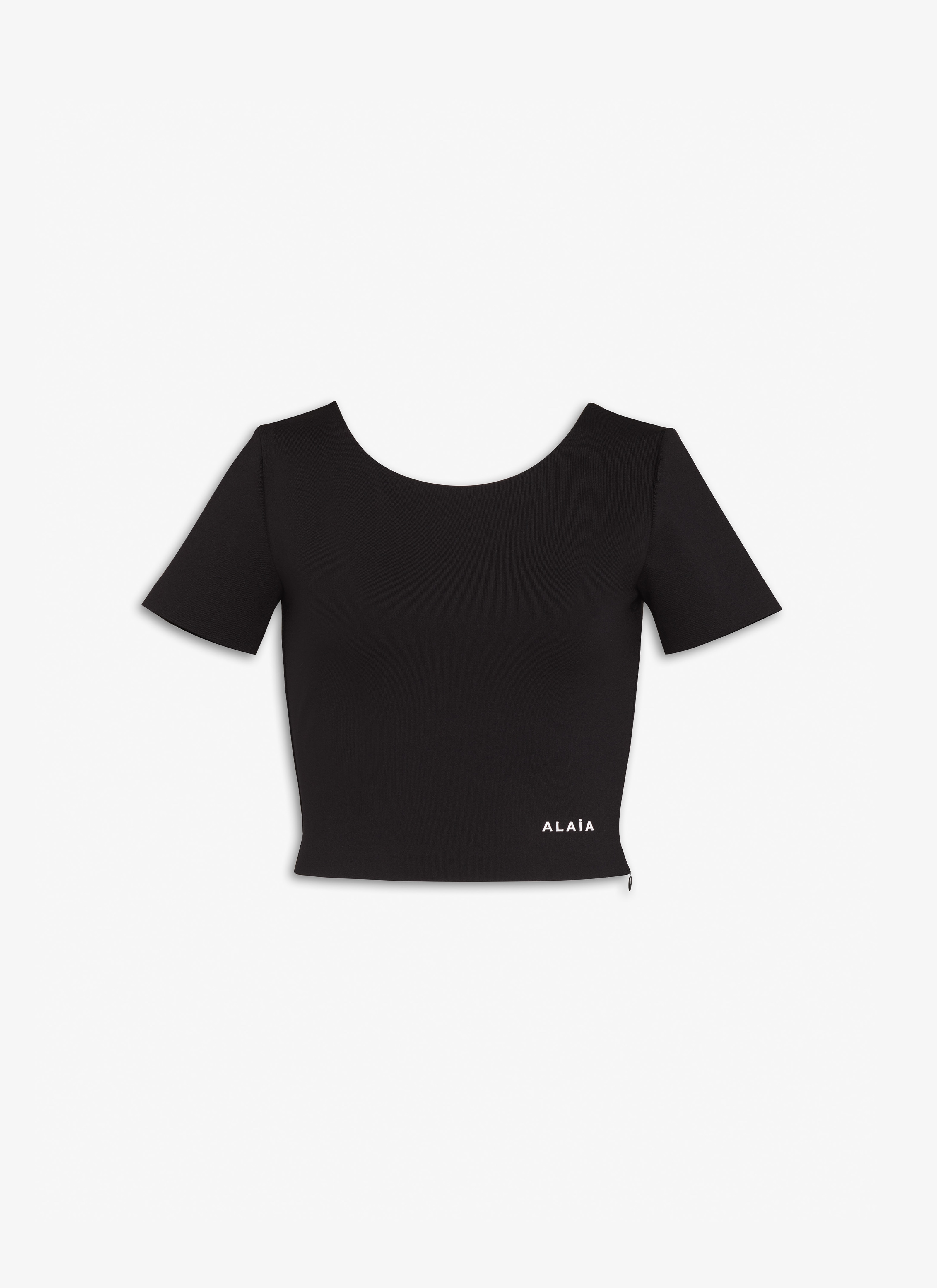ALAÏA BLACK FITTED T-SHIRT IN SCULPTING JERSEY