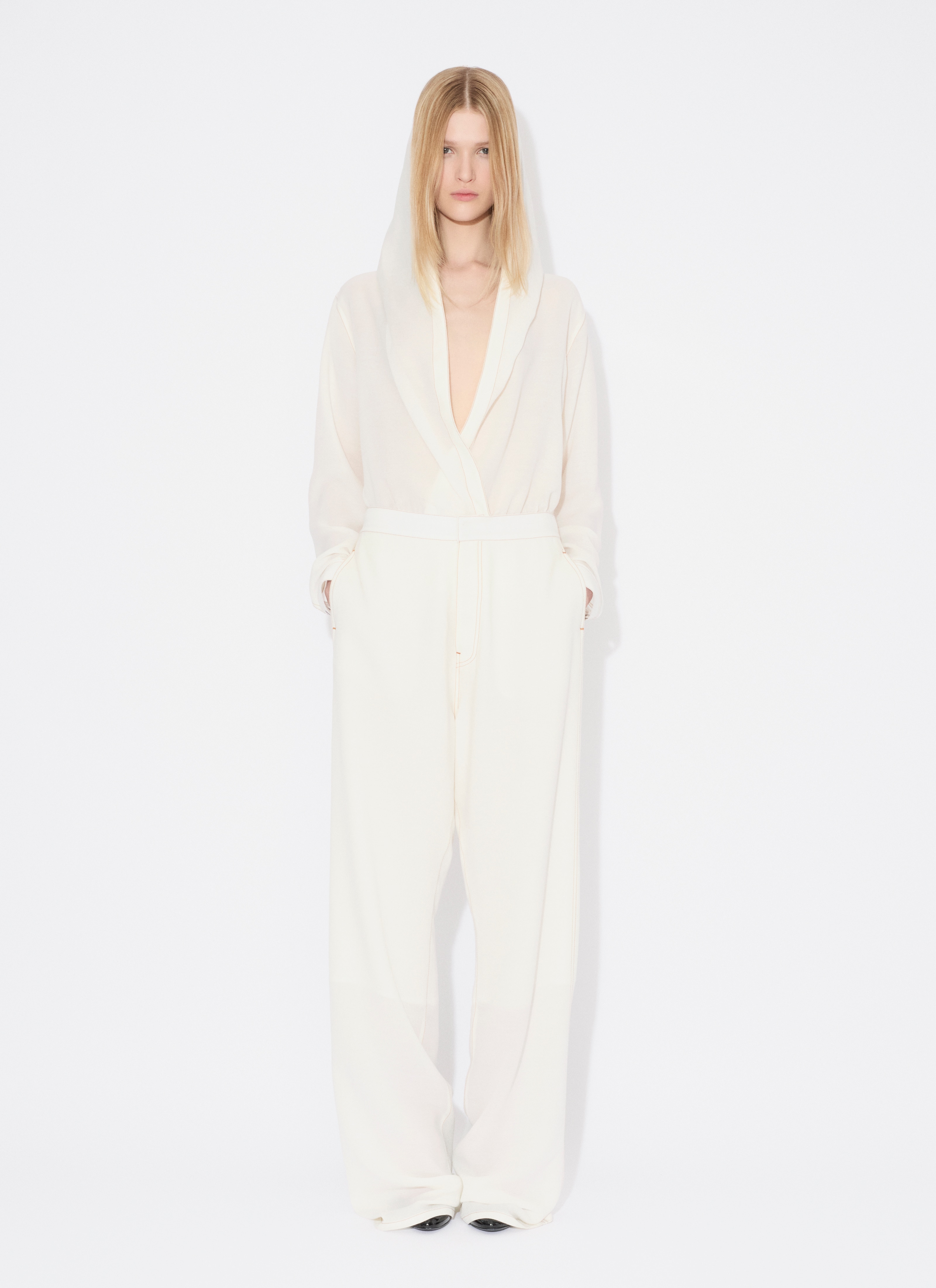 ALAÏA WEIß BODY-SHIRT MIT KAPUZE