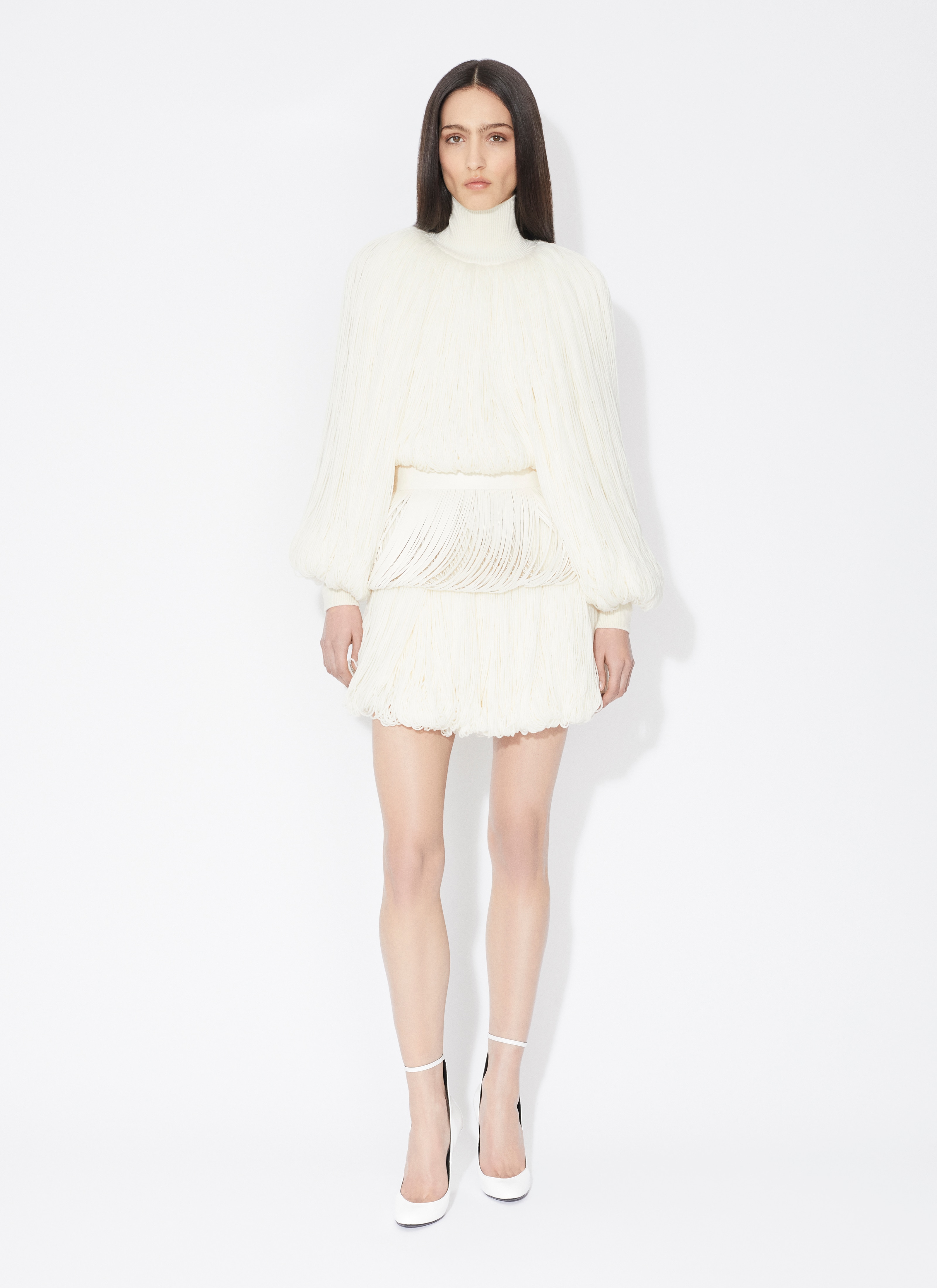 ALAÏA CINTURA IN PELLE CON FRANGE BIANCO PERLA