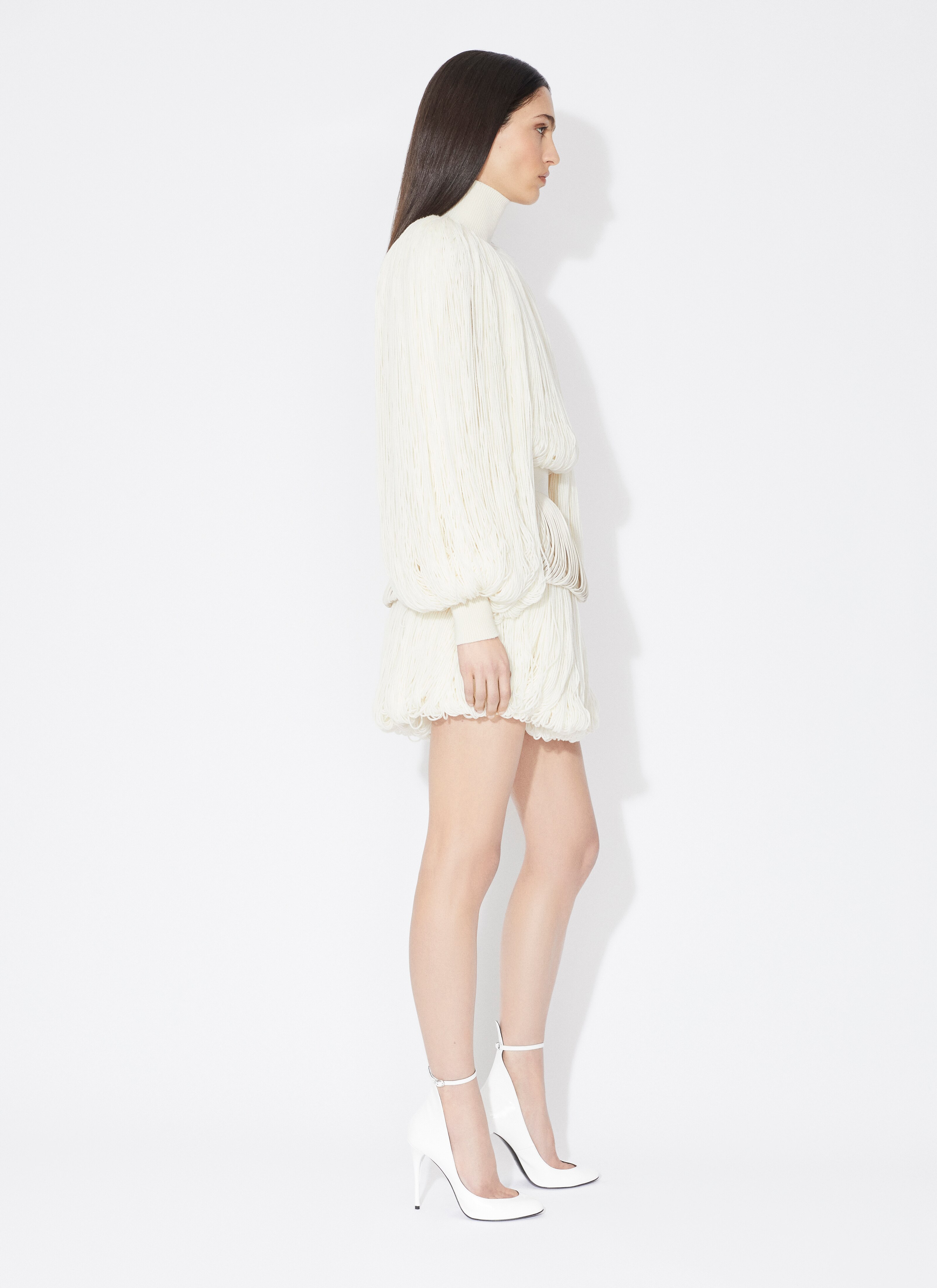 ALAÏA CINTURA IN PELLE CON FRANGE BIANCO PERLA