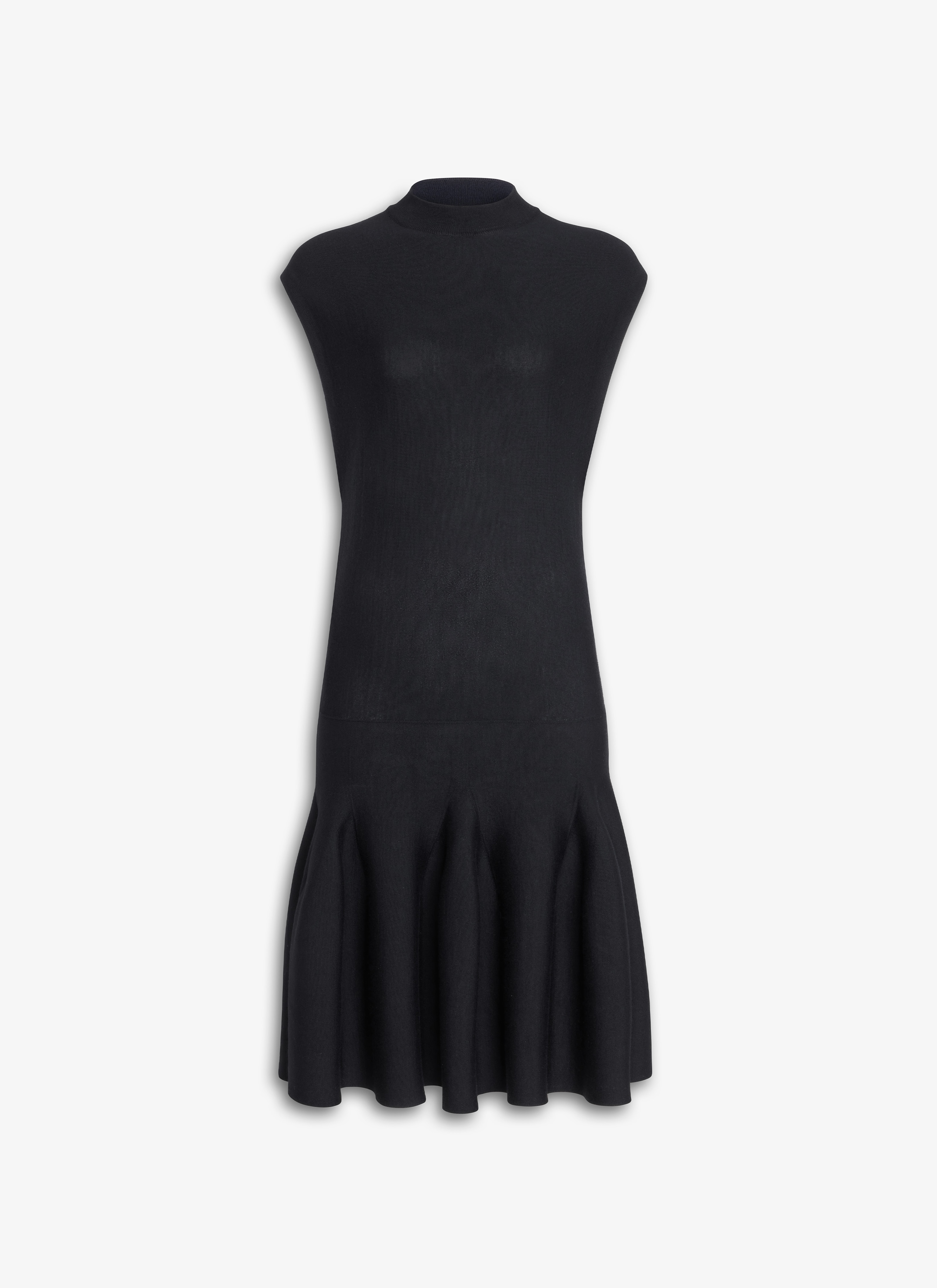 ALAÏA SCHWARZ STRICKKLEID MIT FLÜGELÄRMELN UND SKULPTURALEN GODETS