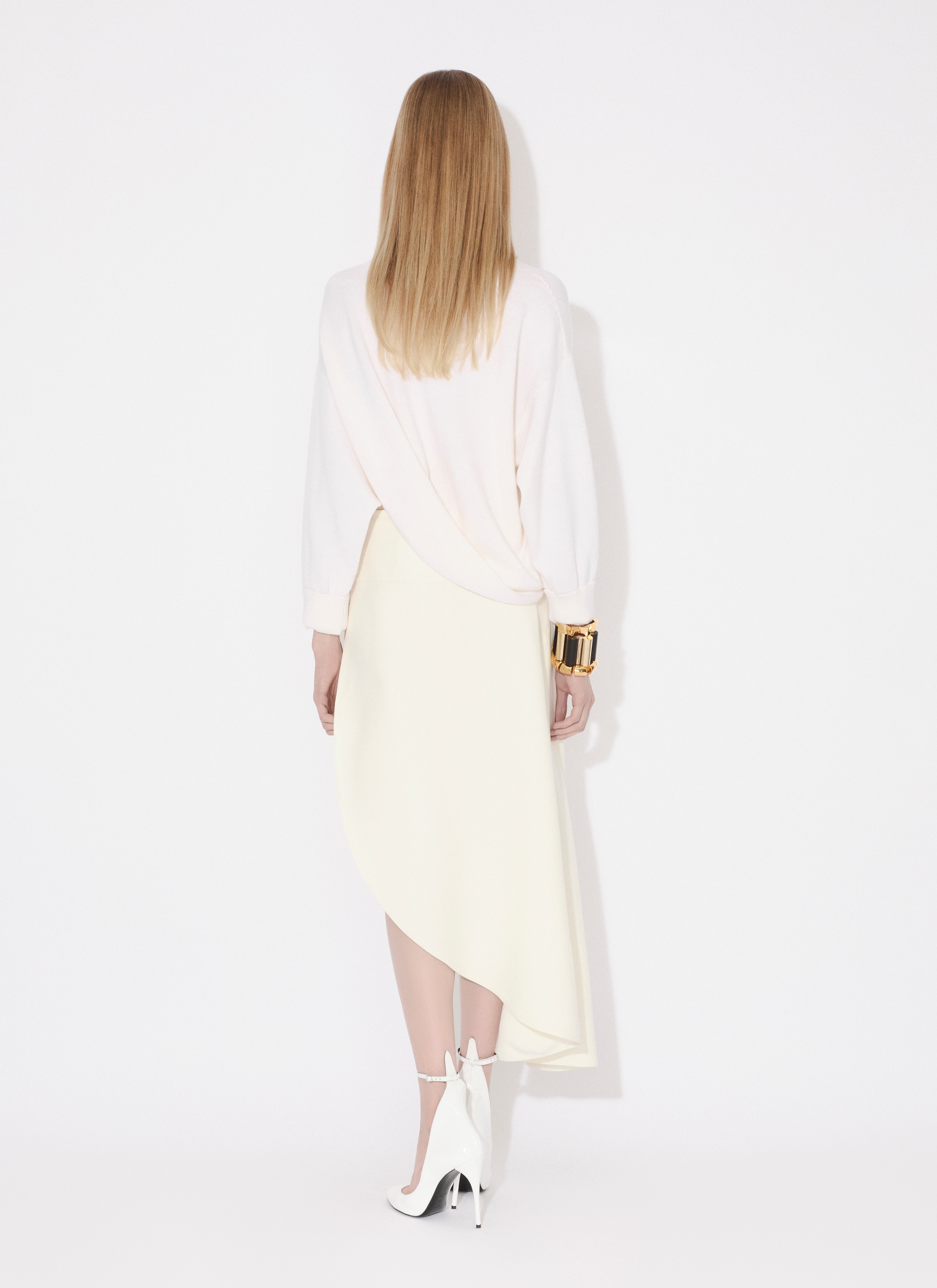 ALAÏA NATURAL WHITE ASYMMETRICAL KNIT JUMPER