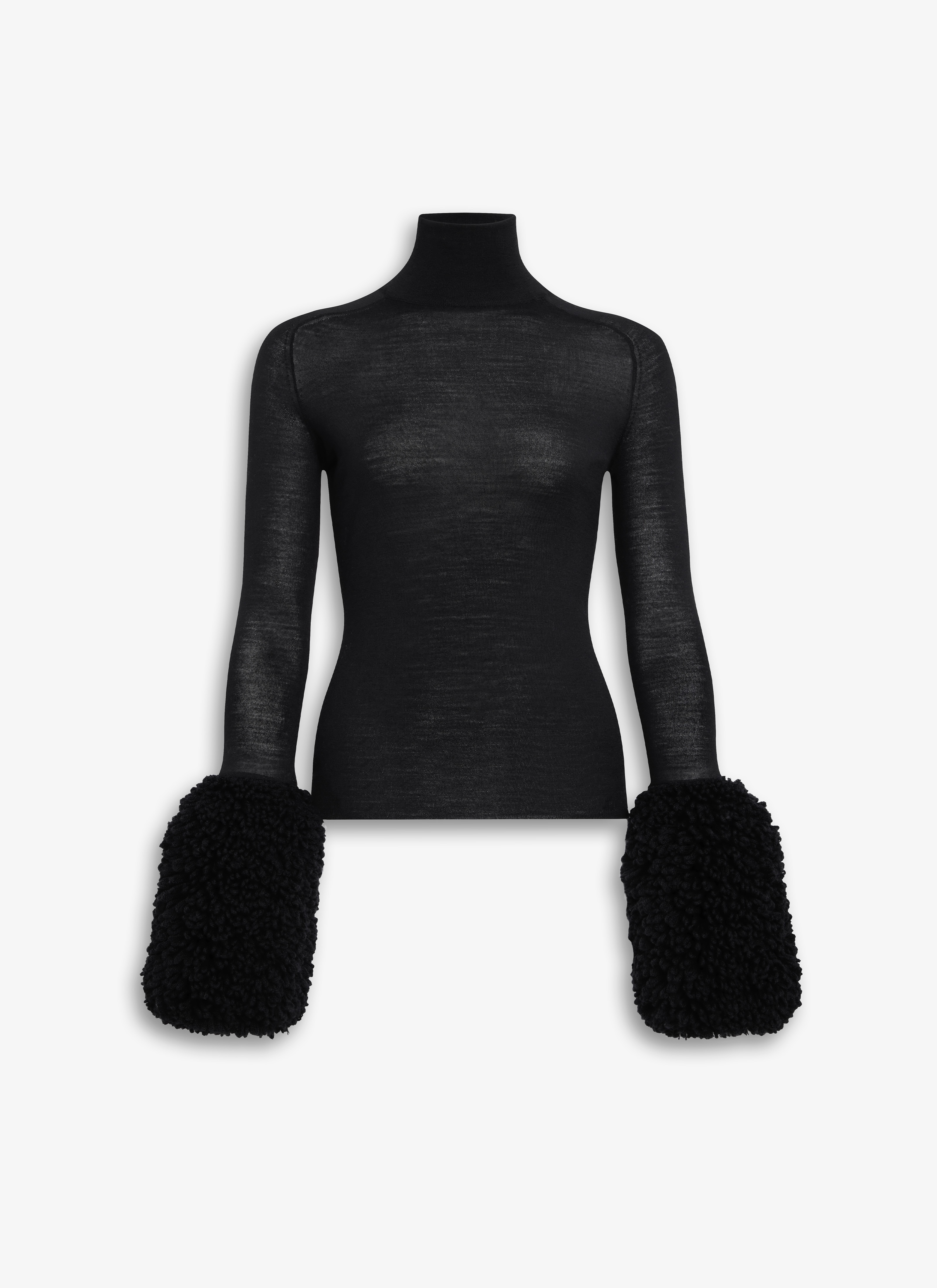 ALAÏA BLACK BUBBLE CUFF KNIT TOP