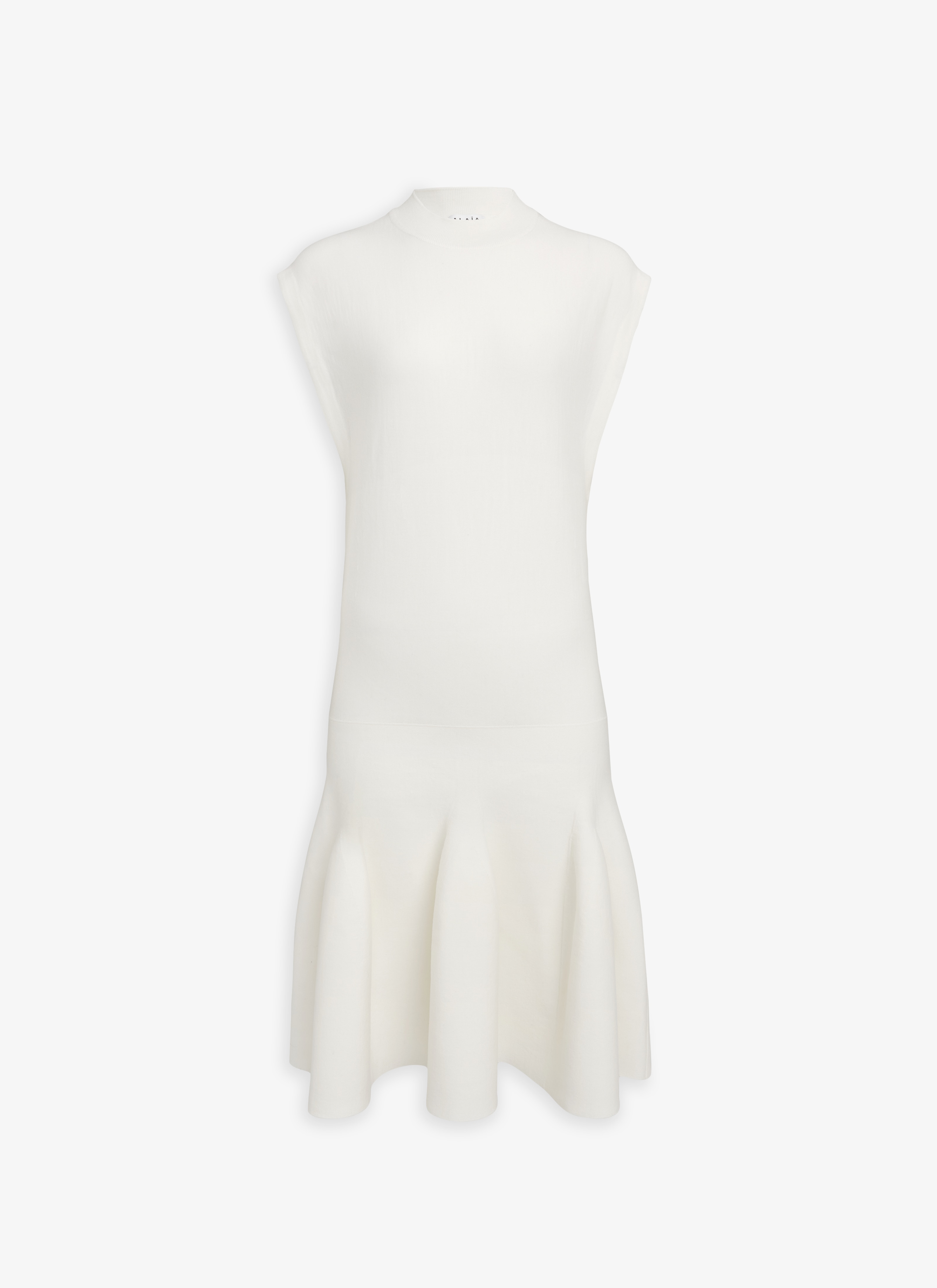 ALAÏA NATURAL WHITE STRICKKLEID MIT FLÜGELÄRMELN UND SKULPTURALEN GODETS