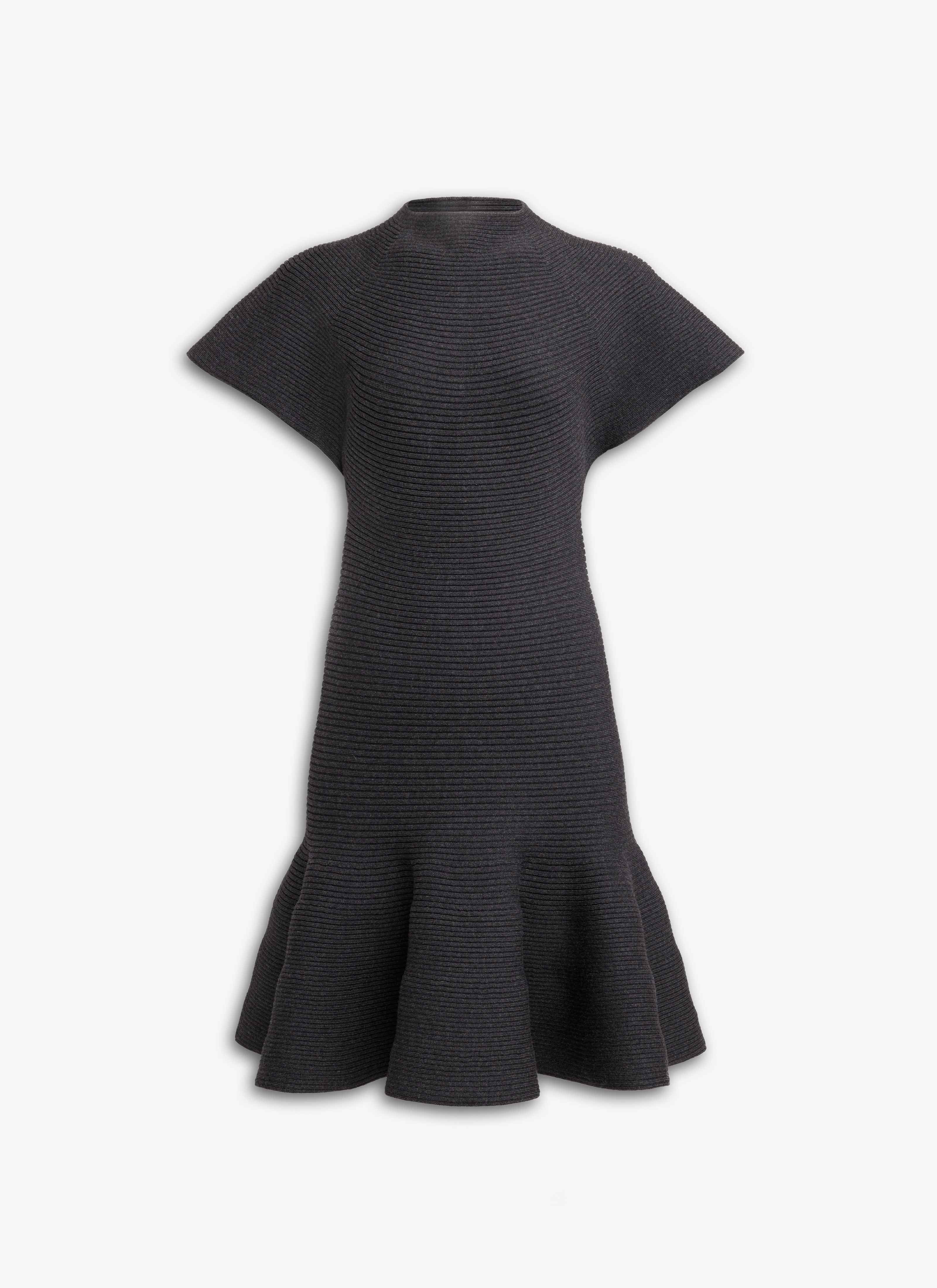 ALAÏA SCHWARZ MIDI-KLEID AUS KREISFÖRMIGEM RIPPSTRICK