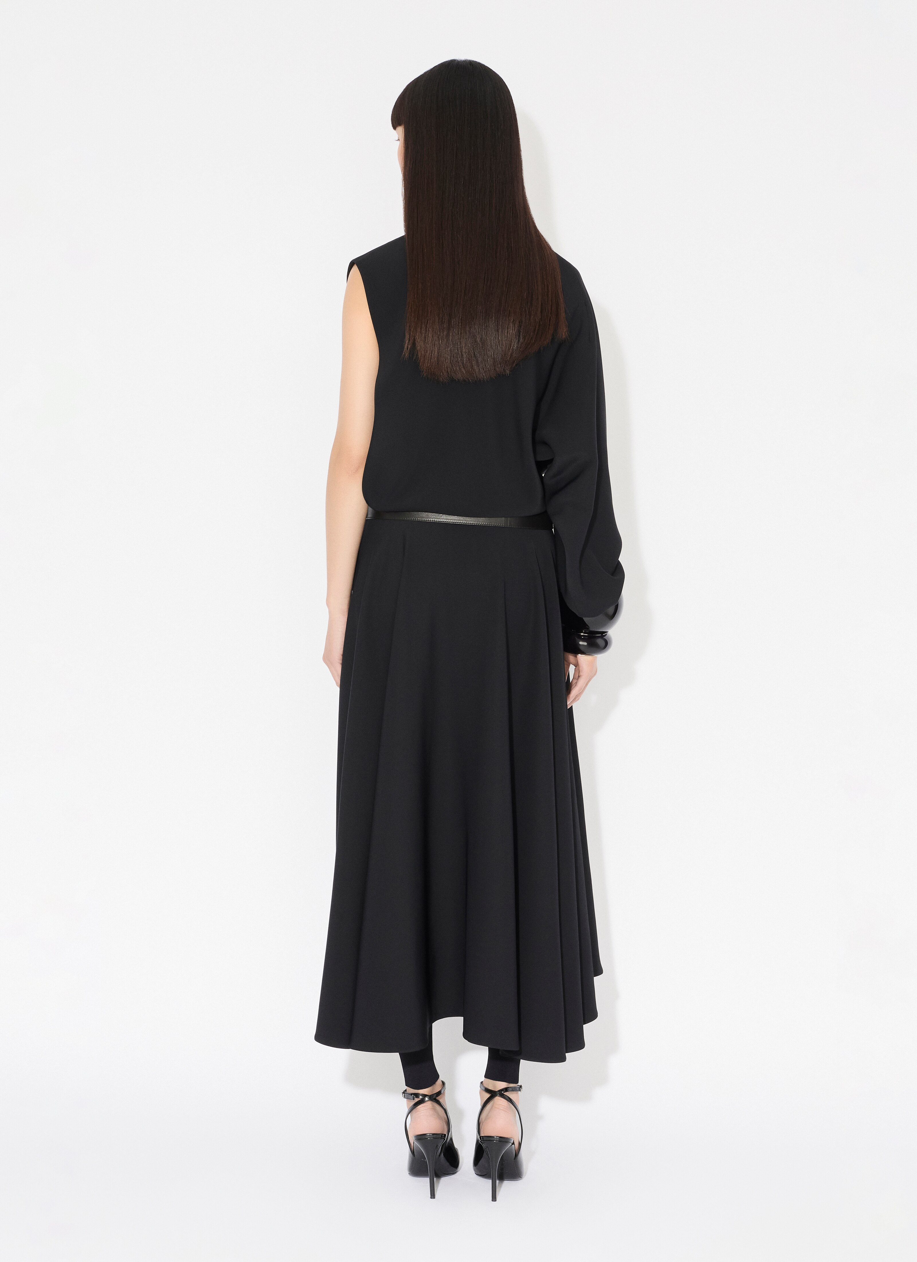 ALAÏA 블랙 벨트 캐디 스트레치 드레스 