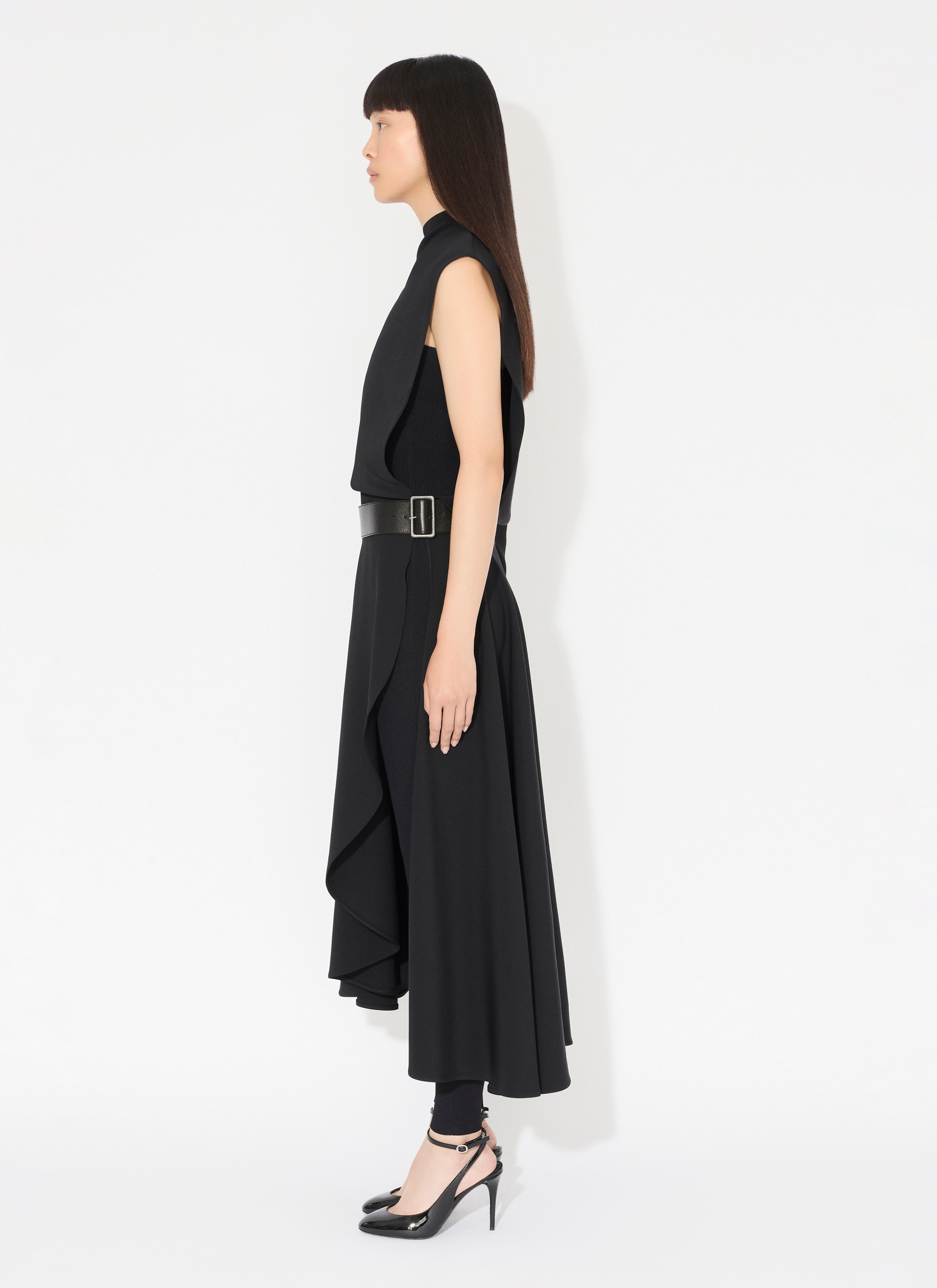 ALAÏA 블랙 벨트 캐디 스트레치 드레스 