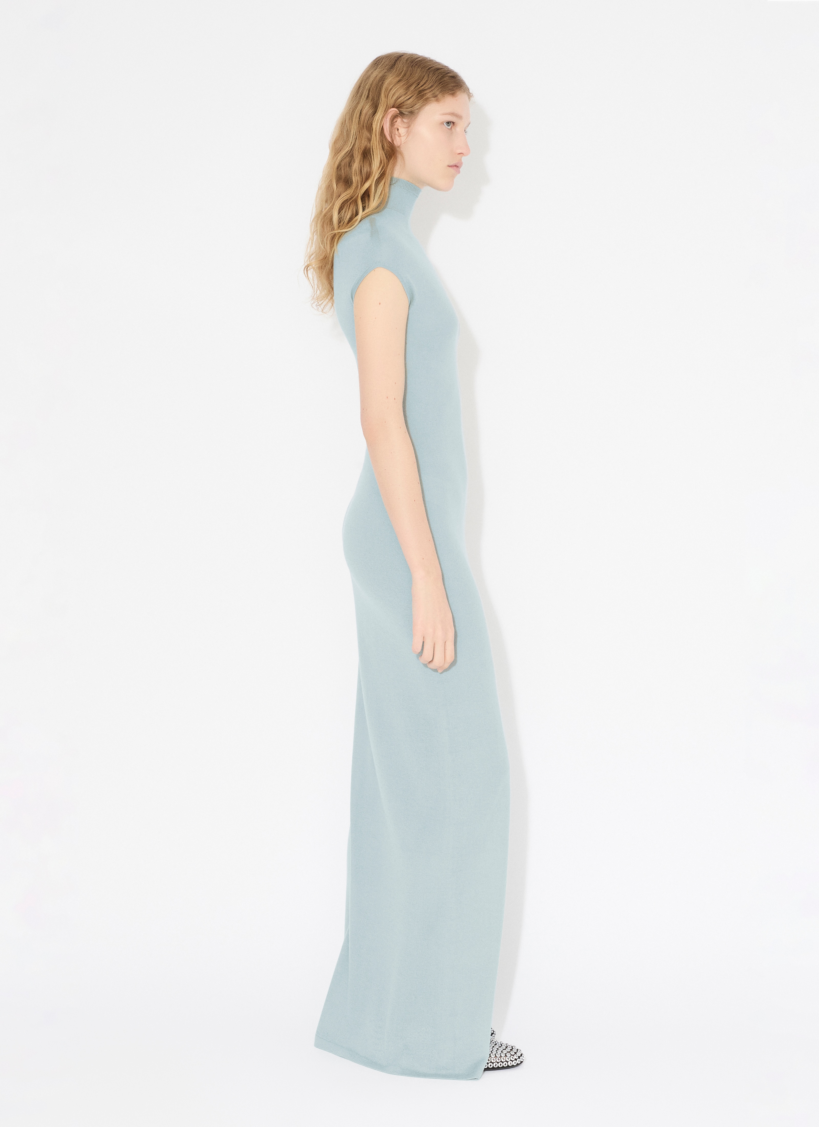 ALAÏA BLAU LANGES KLEID AUS KASCHMIR 