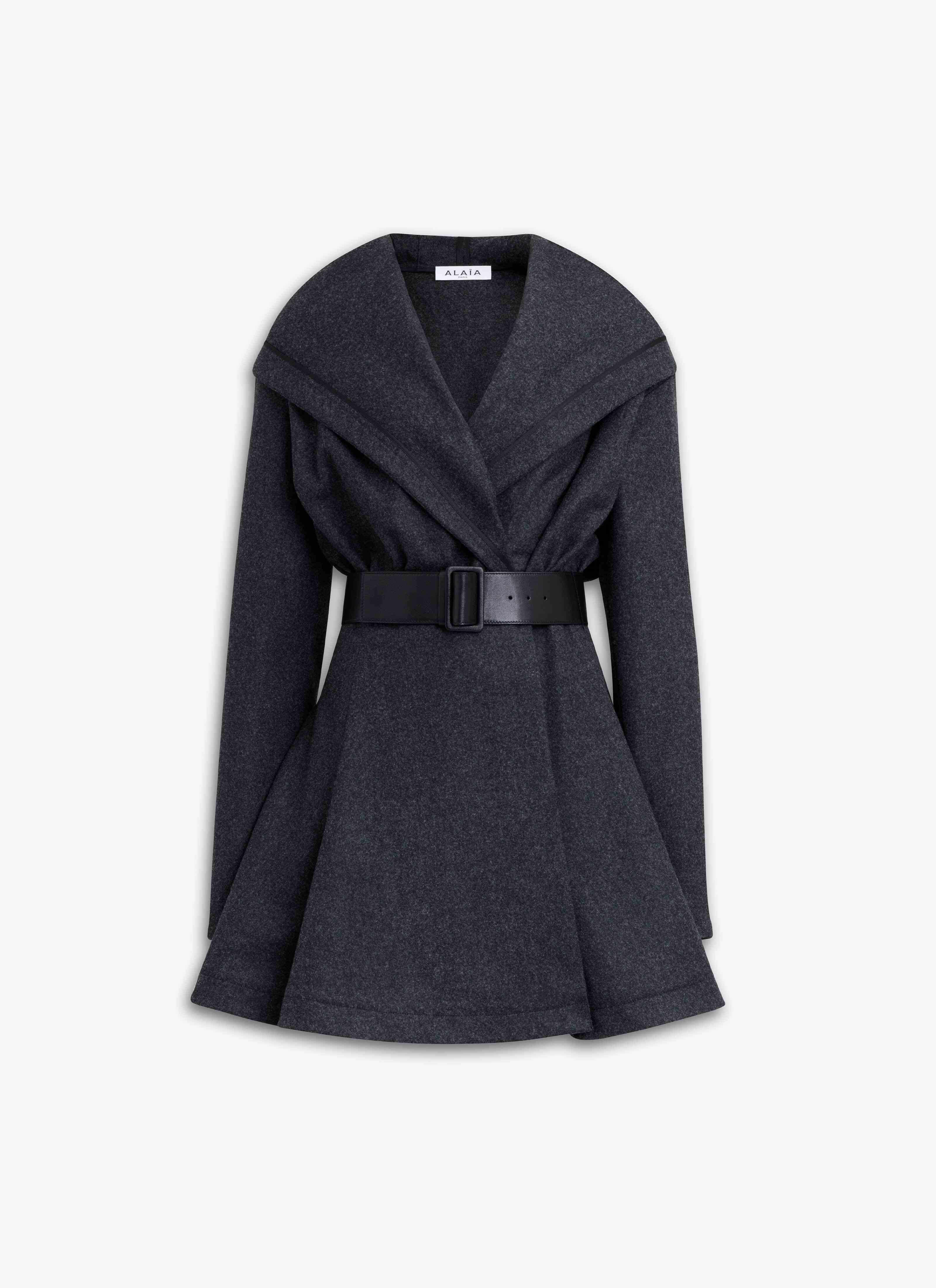 ALAÏA CHARCOAL FLANELLKLEID MIT KAPUZE 
