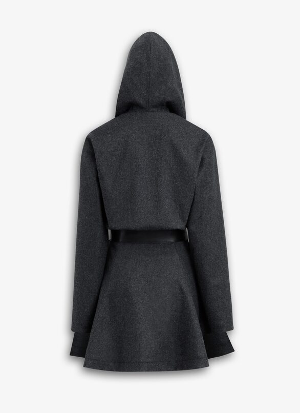 HOODED FLANNEL DRESS  ALAÏA CHARCOAL HOODED FLANNEL DRESS