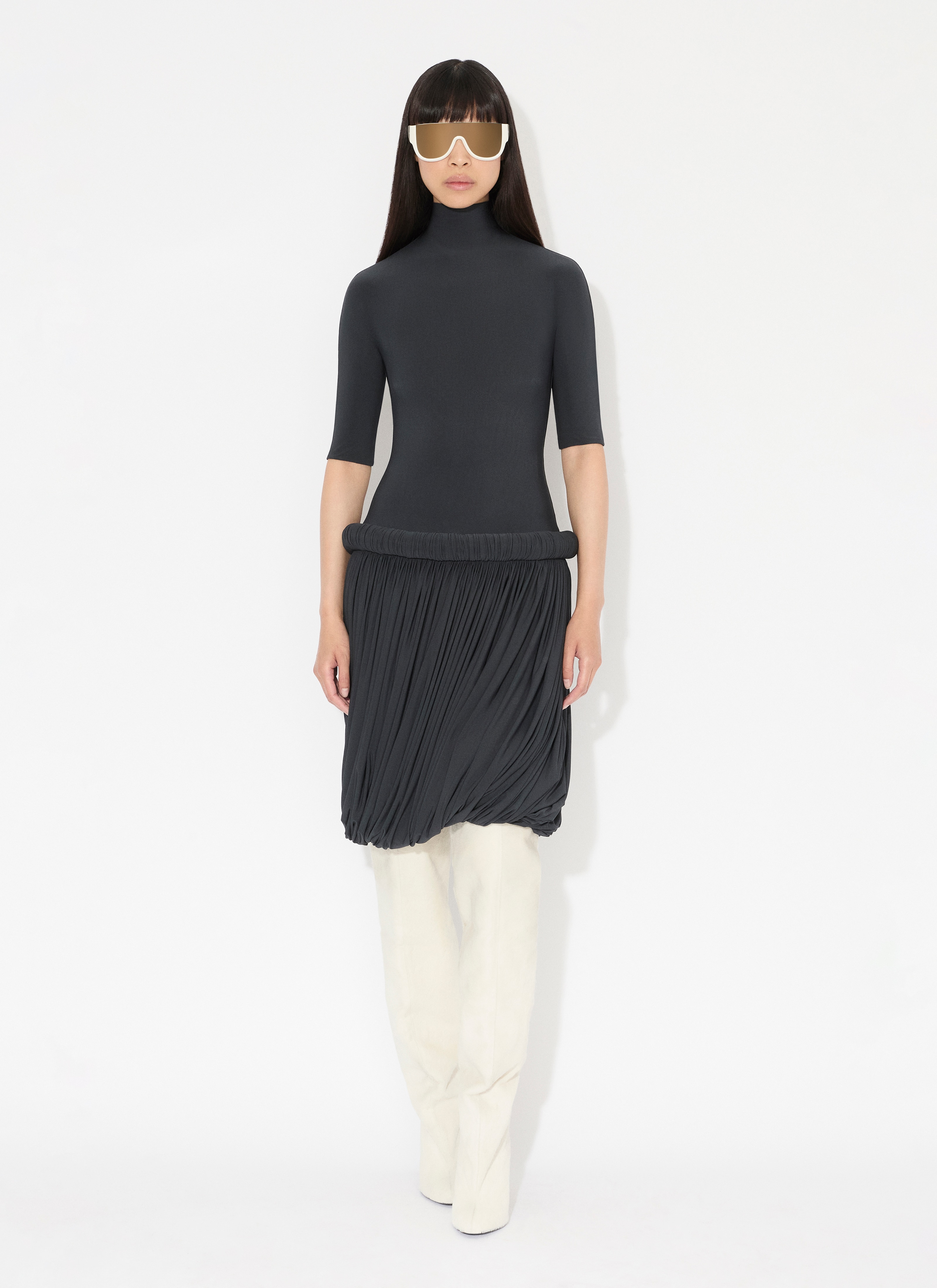 ALAÏA DARK BLUE KURZES KLEID AUS FLEXIBLEM JERSEY