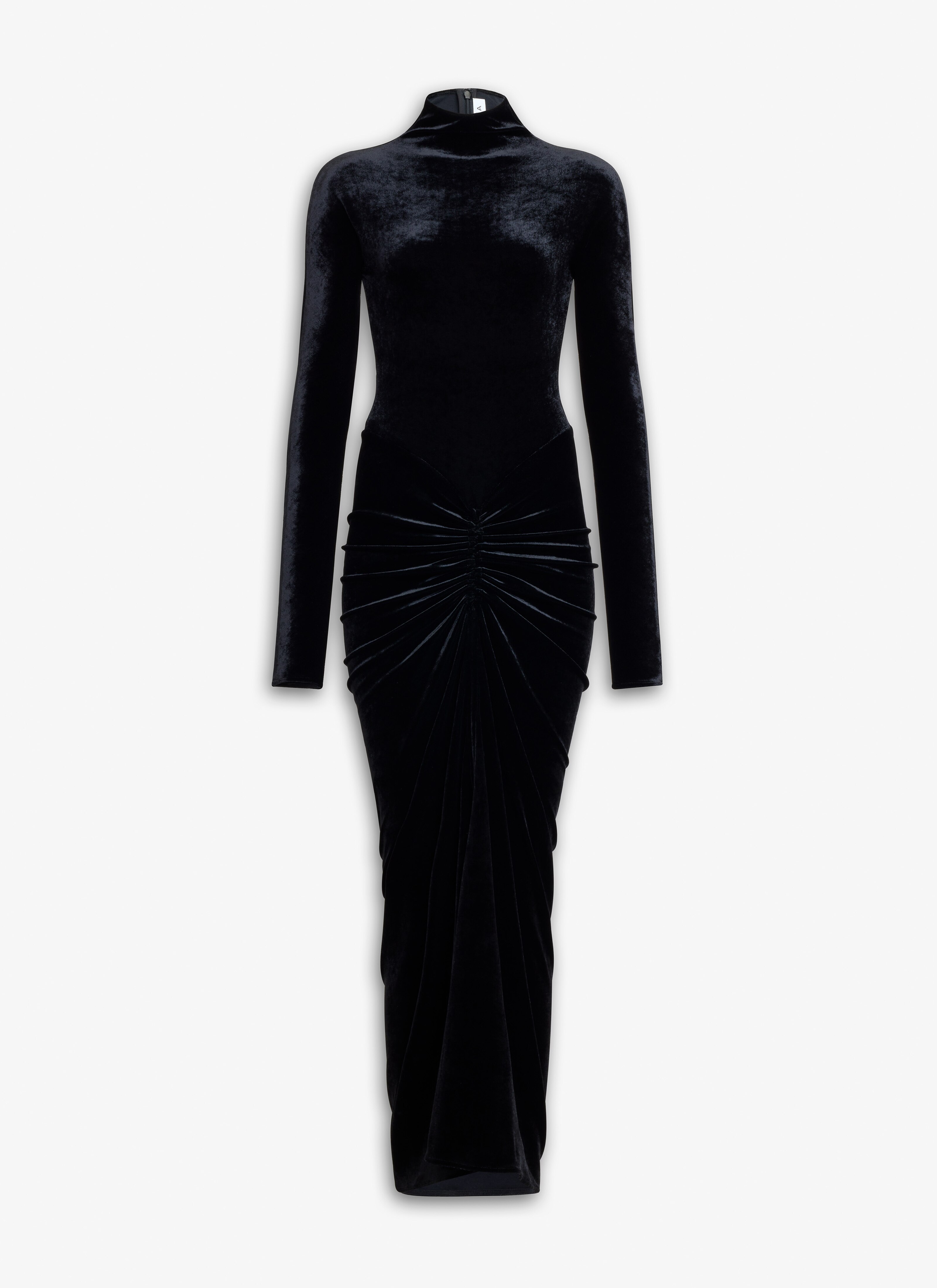 ALAÏA SCHWARZ DRAPIERTES SAMTKLEID