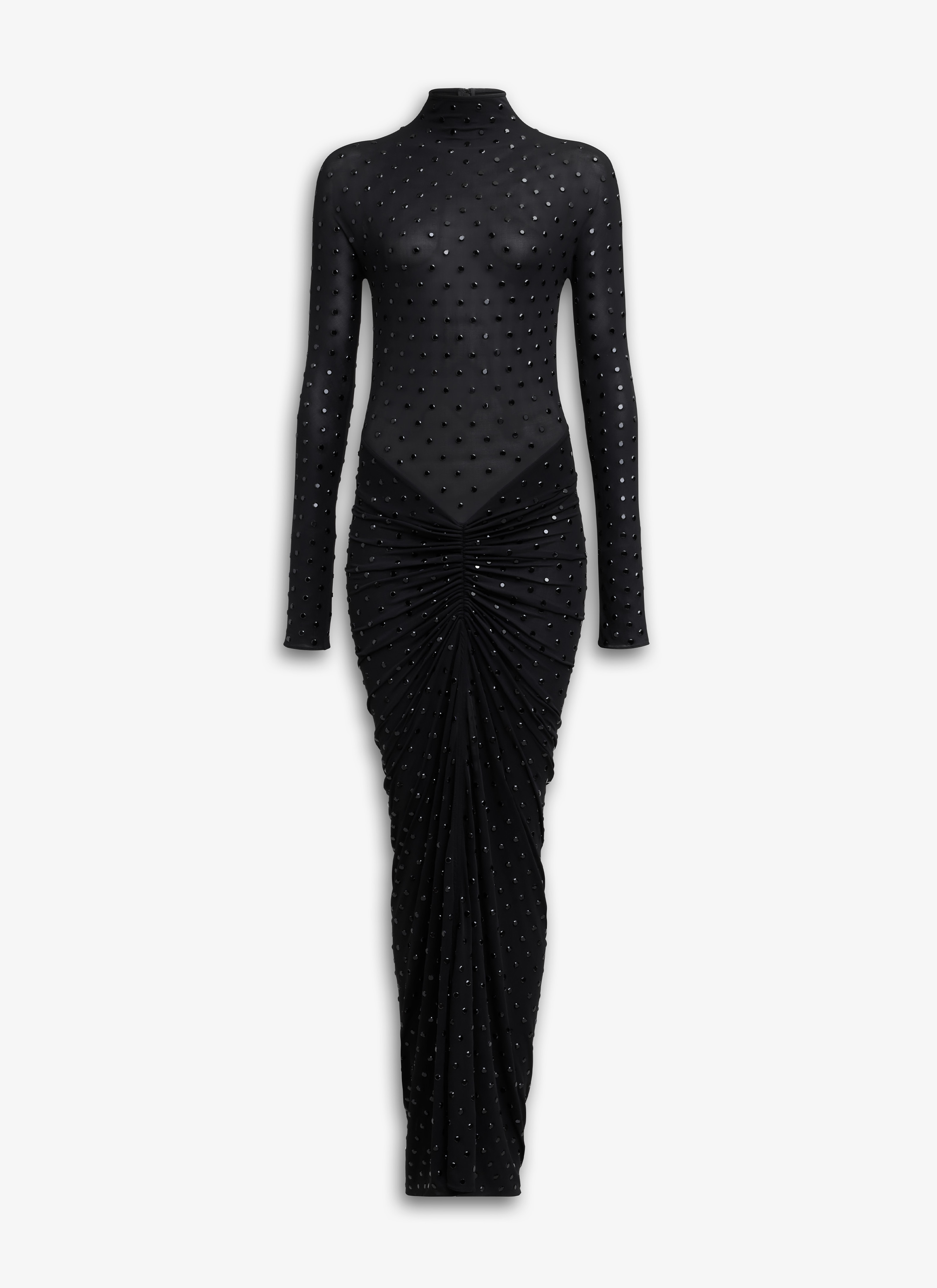 ALAÏA SCHWARZ DRAPIERTES KLEID AUS JERSEY MIT STRASS
