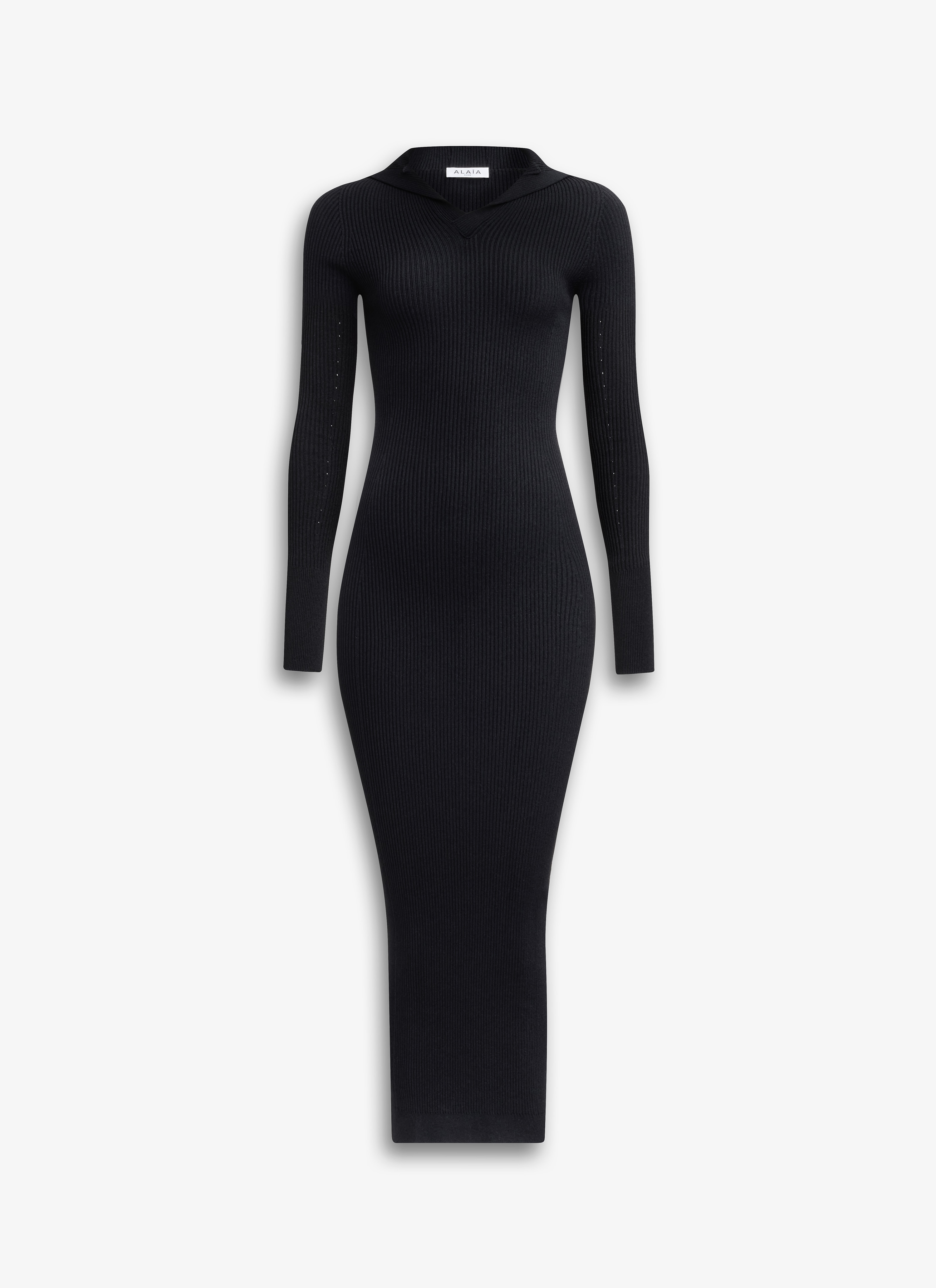 ALAÏA SCHWARZ GERIPPTES KLEID MIT KAPUZE 