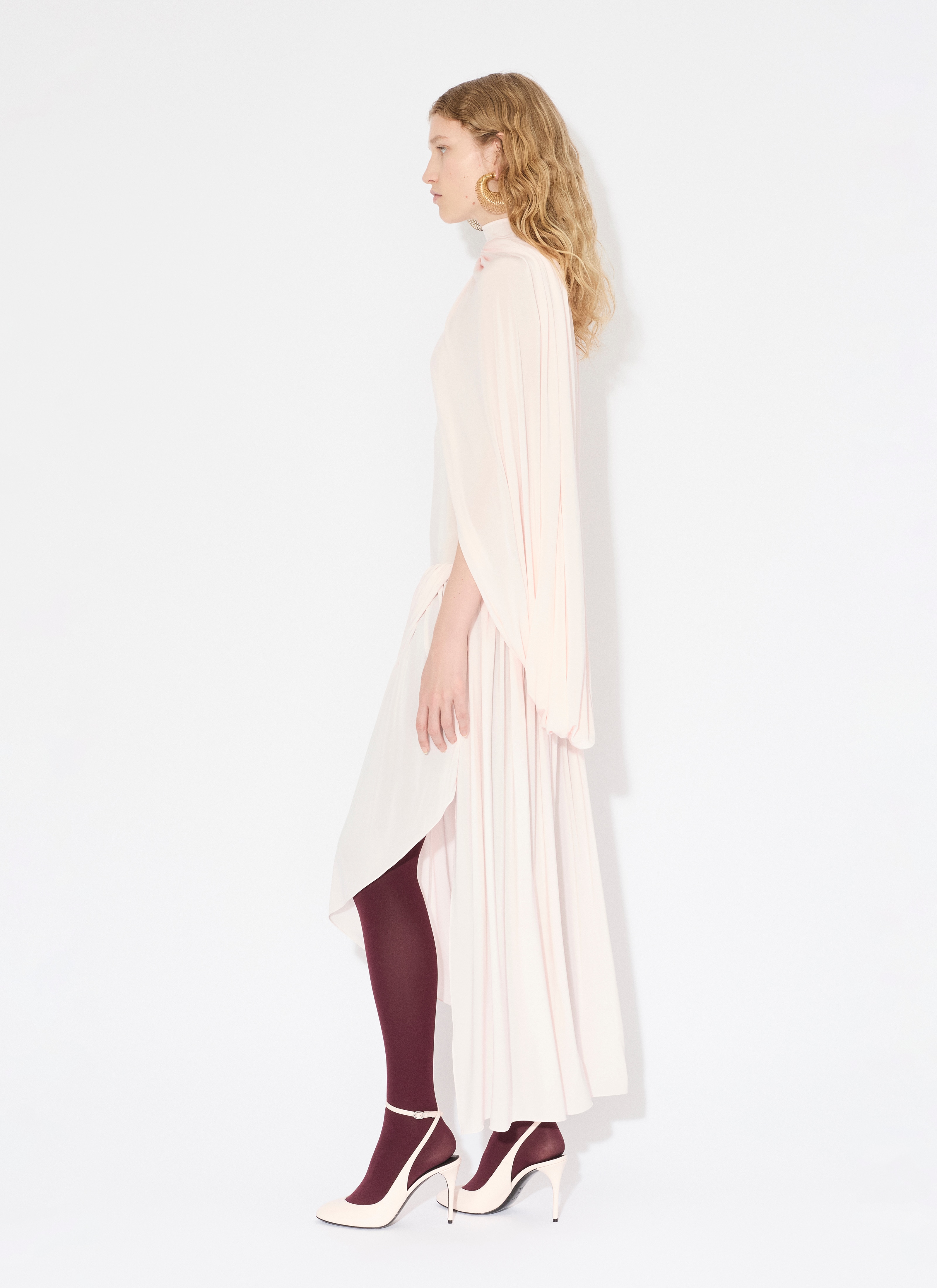 ALAÏA ORCHID 부드러운 저지 소재 케이프 드레스 
