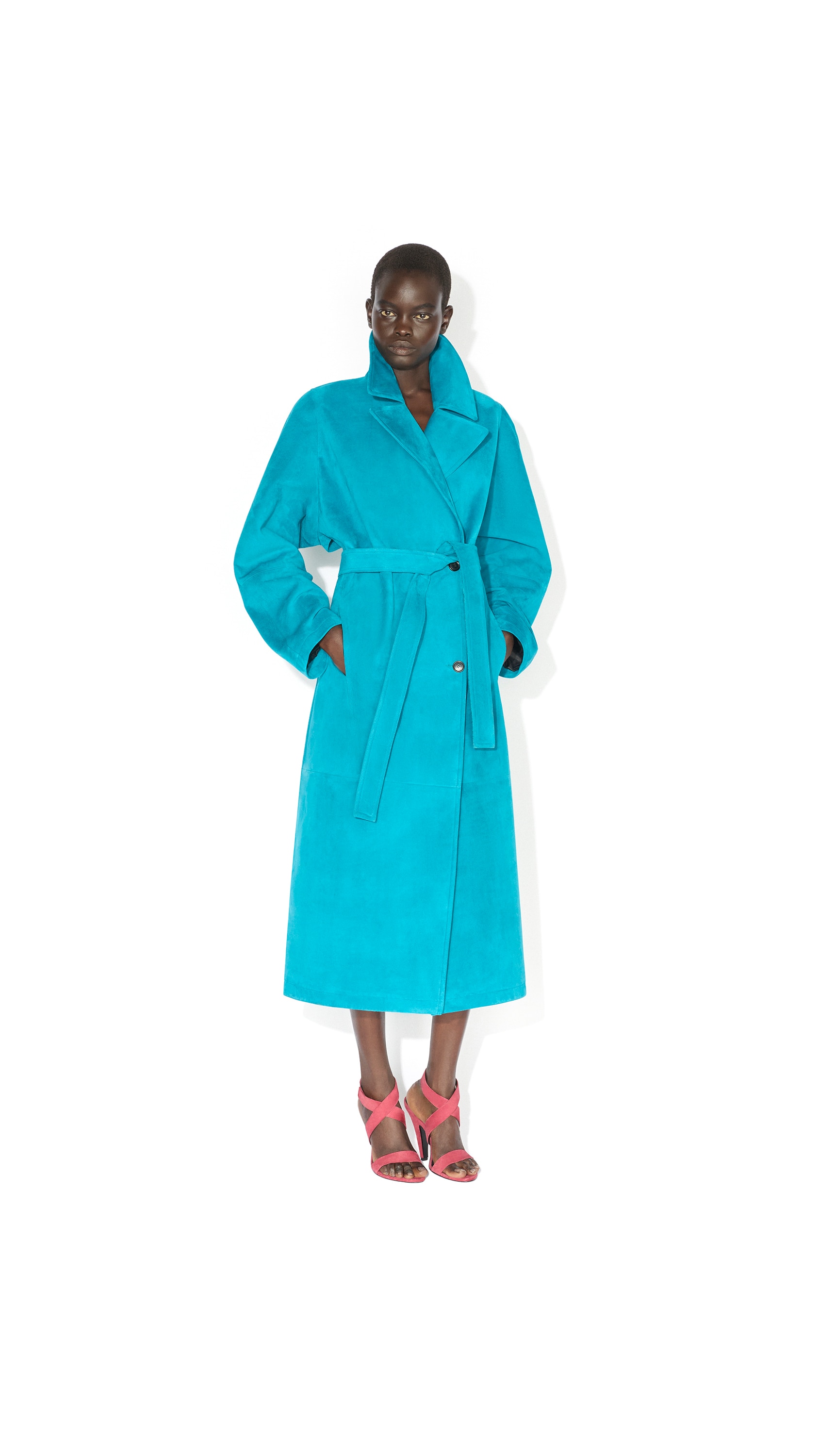 ALAÏA TURQUOISE SUEDE GOATSKIN TRENCH COAT | ALAÏA US