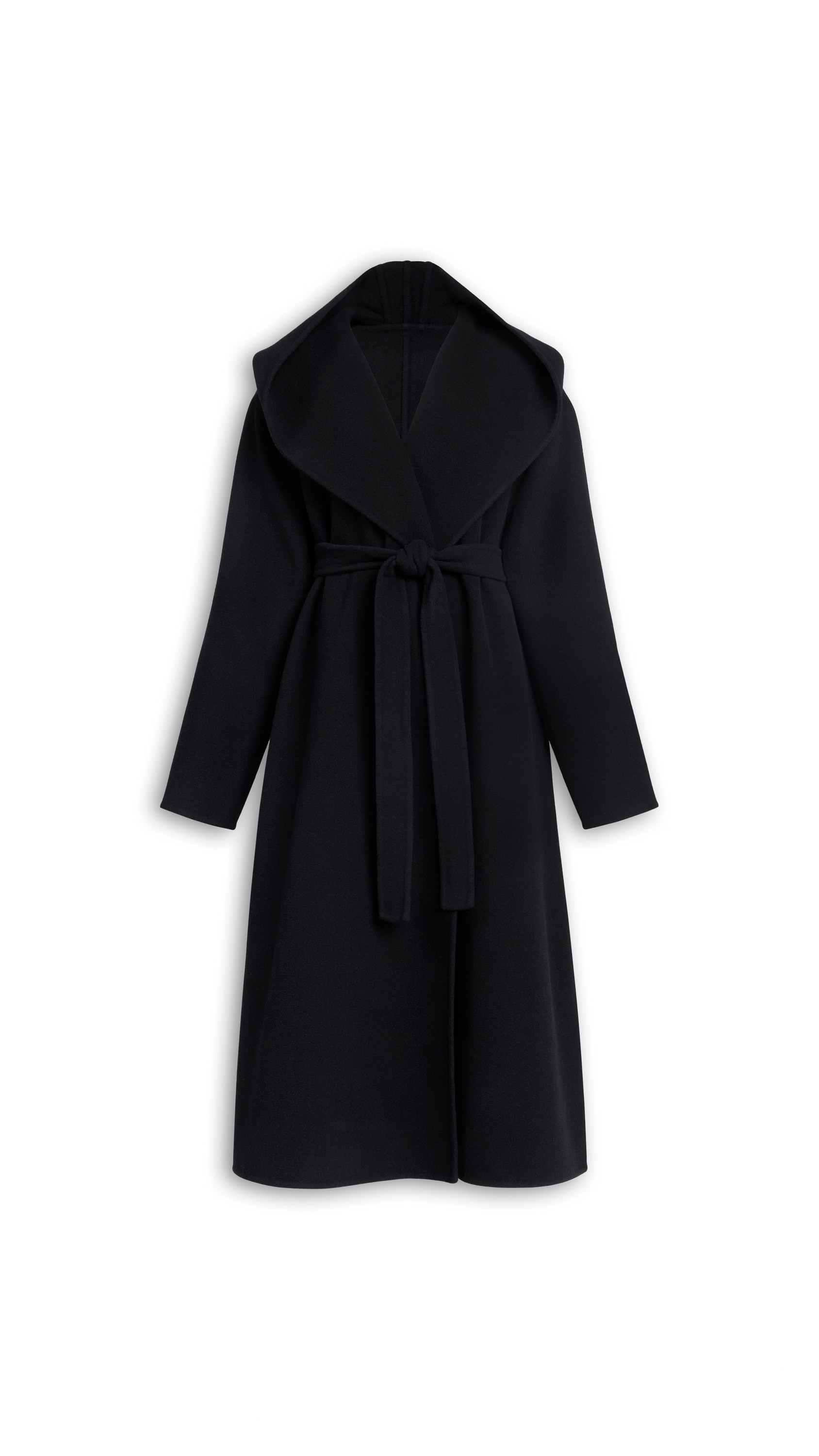 ALAÏA BLACK HOOD WRAP WOOL COAT | ALAÏA US