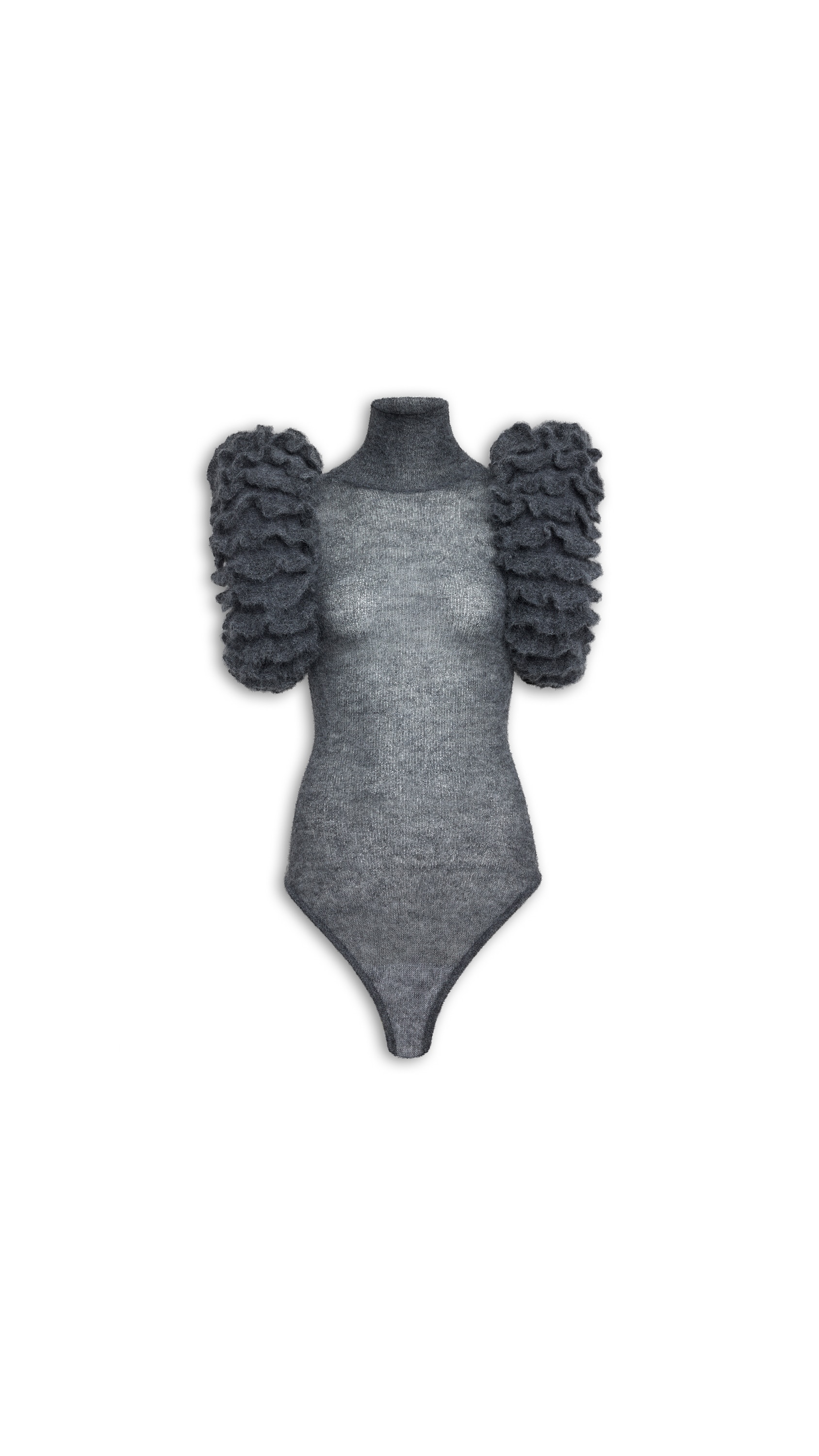 MOHAIR KNIT SCULPTURAL RUFFLE BODYSUIT
