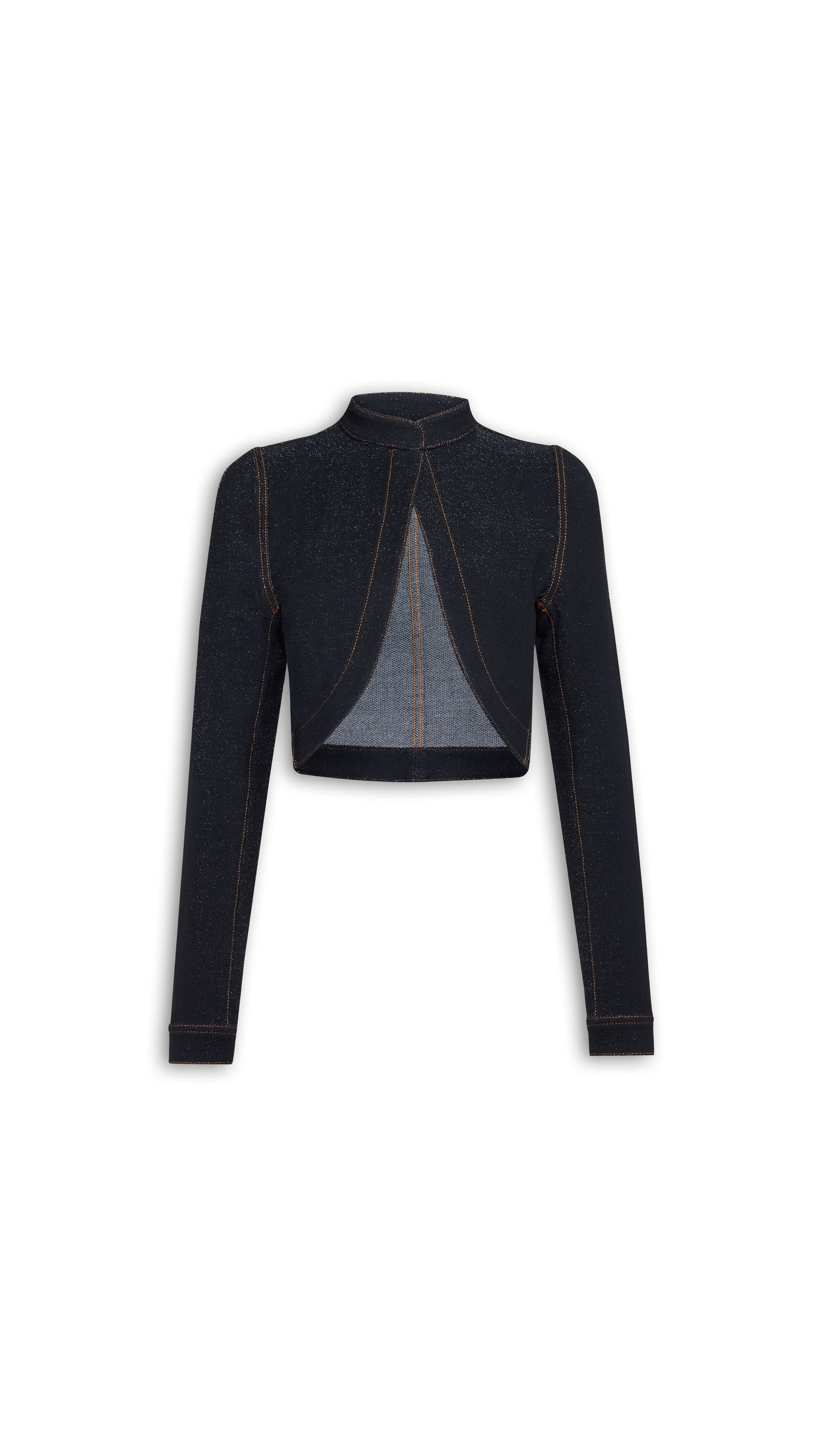 DENIM KNIT CROPPED CUT-OUT JACKET