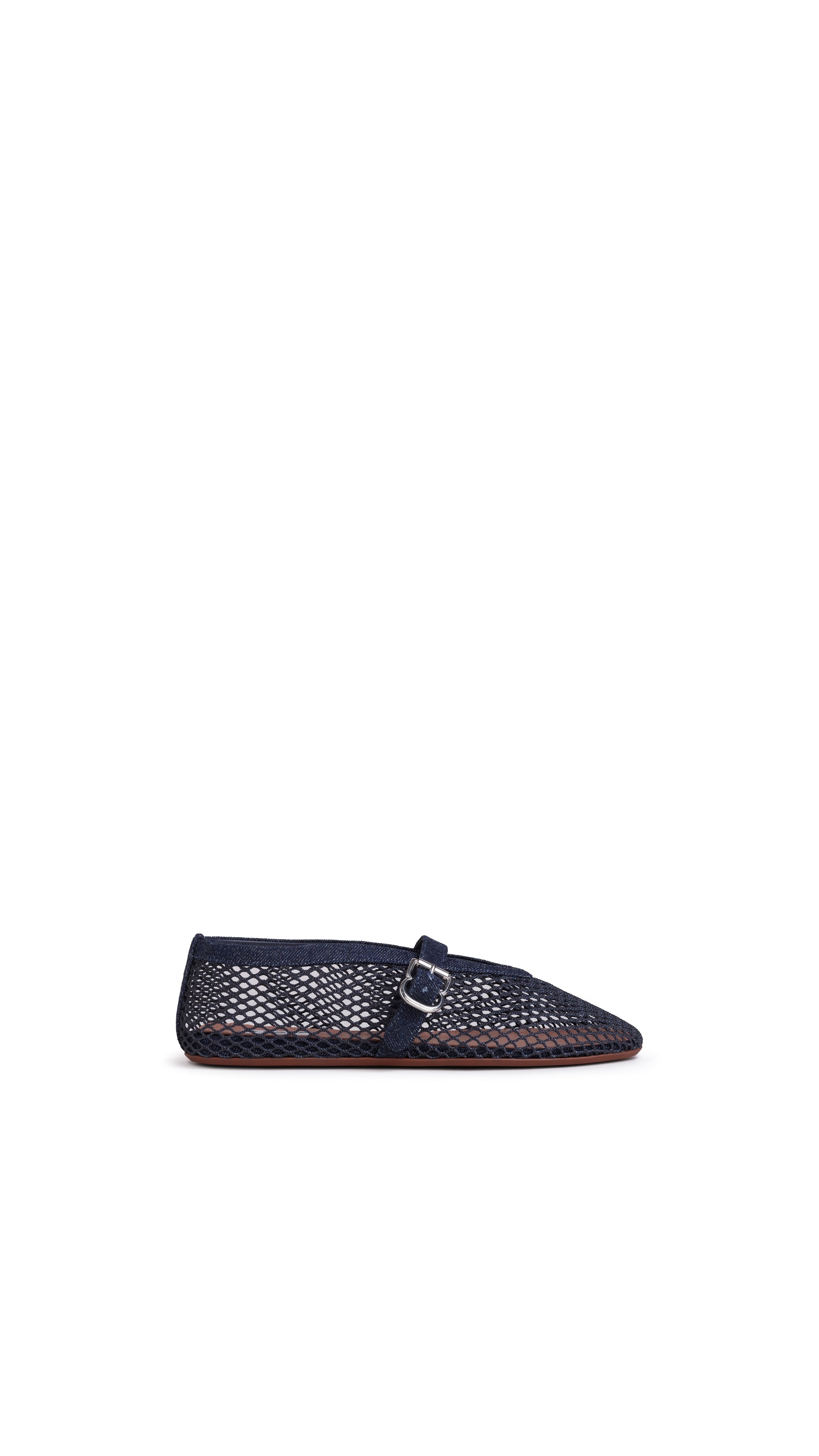 ALAÏA DENIM BLUE BALLET FLATS IN DENIM FISHNET | ALAÏA US