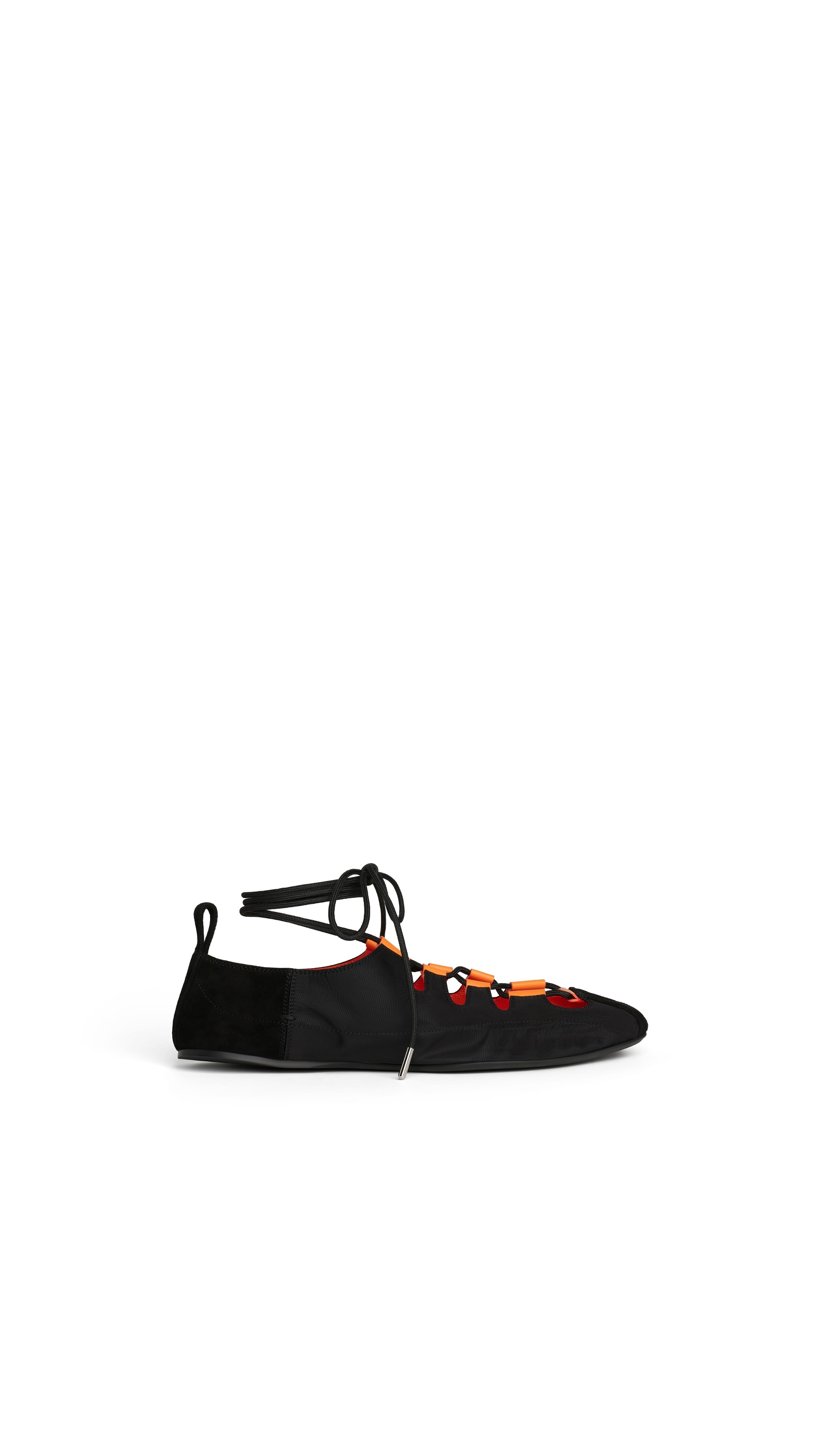 FOLD LACED FLATS IN NYLON AND SUEDE