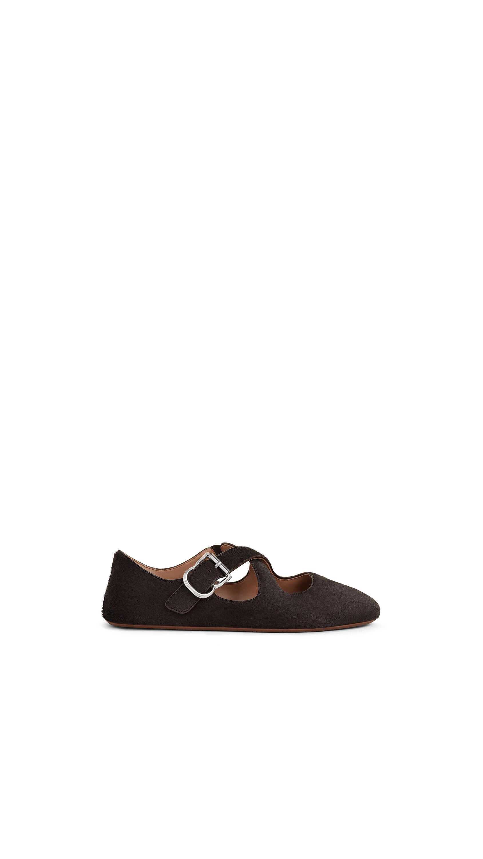 ALAÏA CHOCOLATE CRISS CROSS BALLET FLATS IN HAIRCALF | ALAÏA US