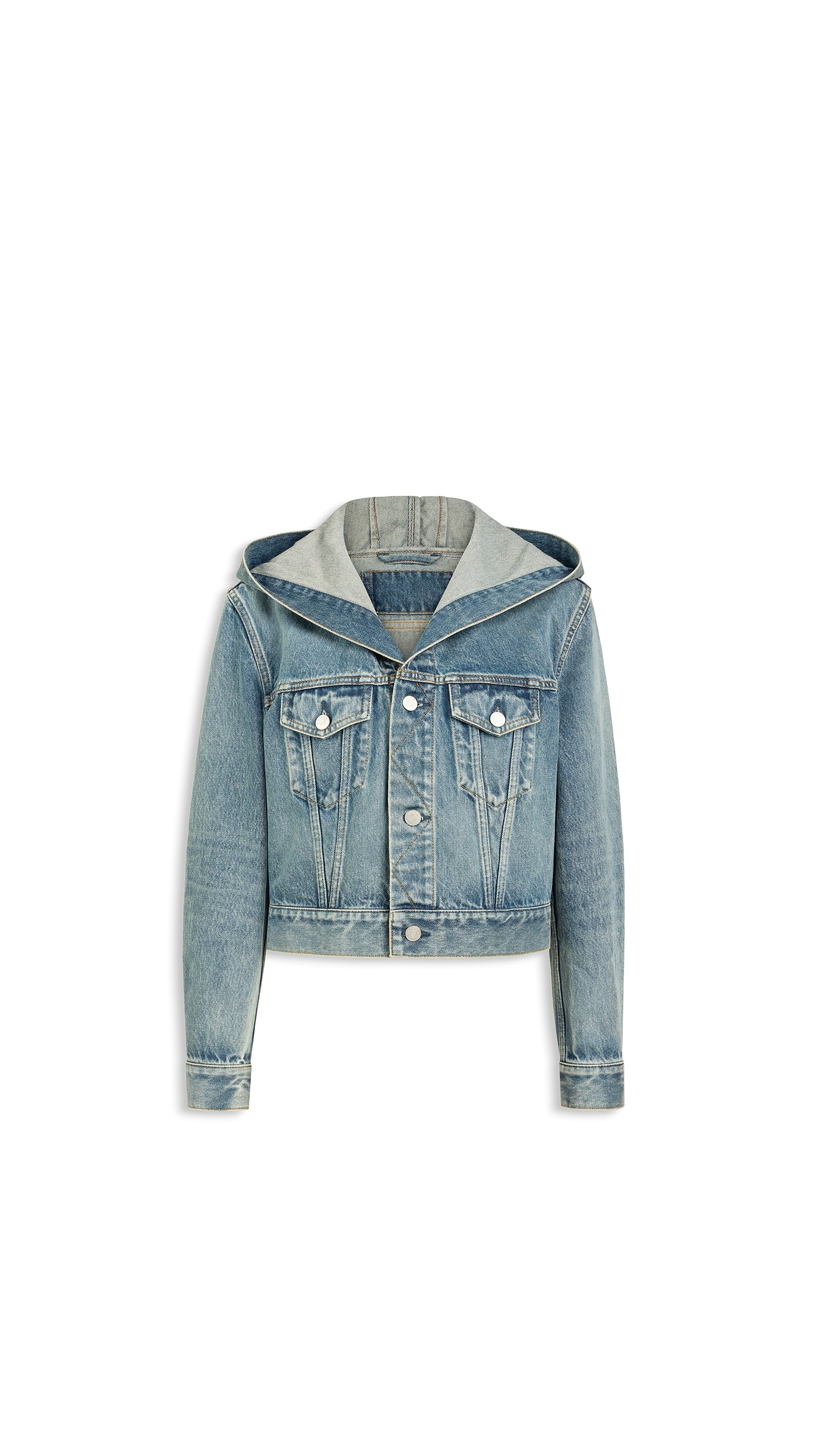 新品 ALAIA デニムジャケット ALAÏA フーデッド デニム ジャケット フェードブルー | ALAÏA JP